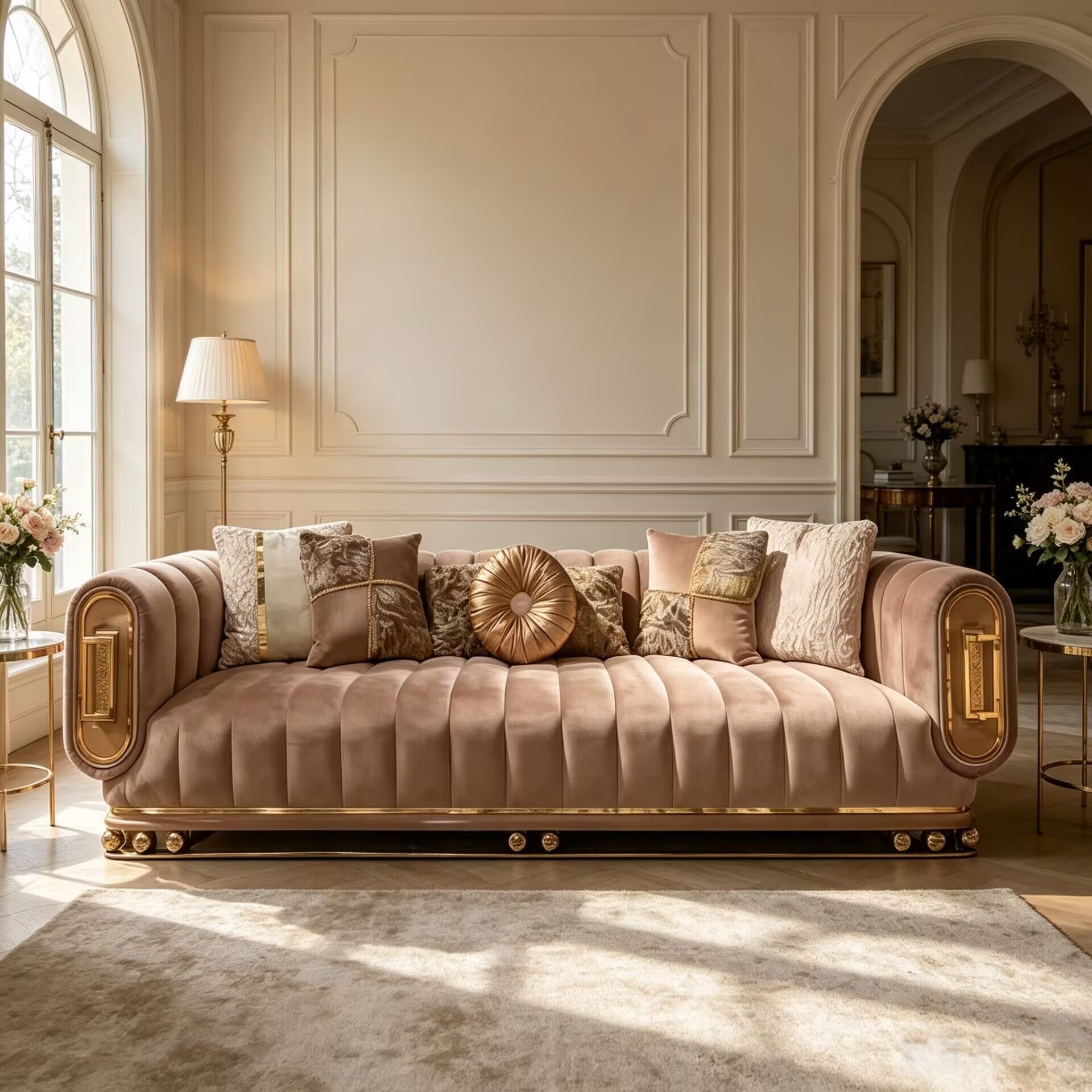 High Quality Designer Living Room Multi-Seat Straight Fabric Sofa