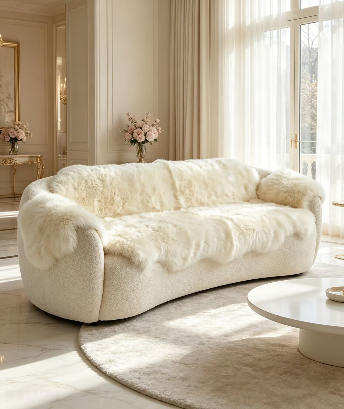Villa Living Room Modern Minimalist Solid Wood Plush Fabric Sofa