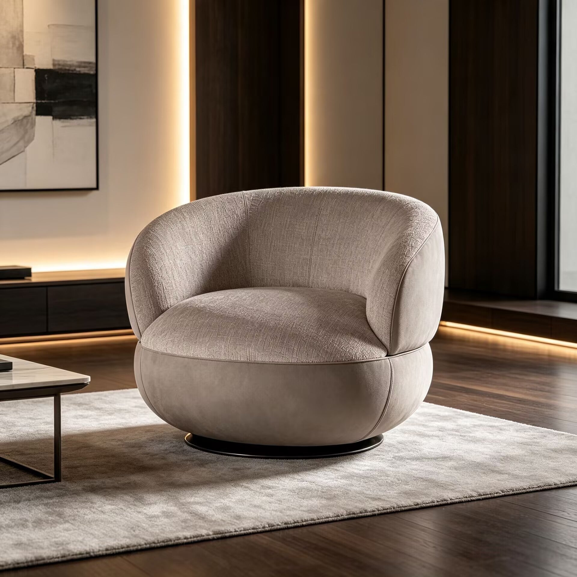 Solitaire High-End Designer Rotatable Fabric Single Sofa Chair