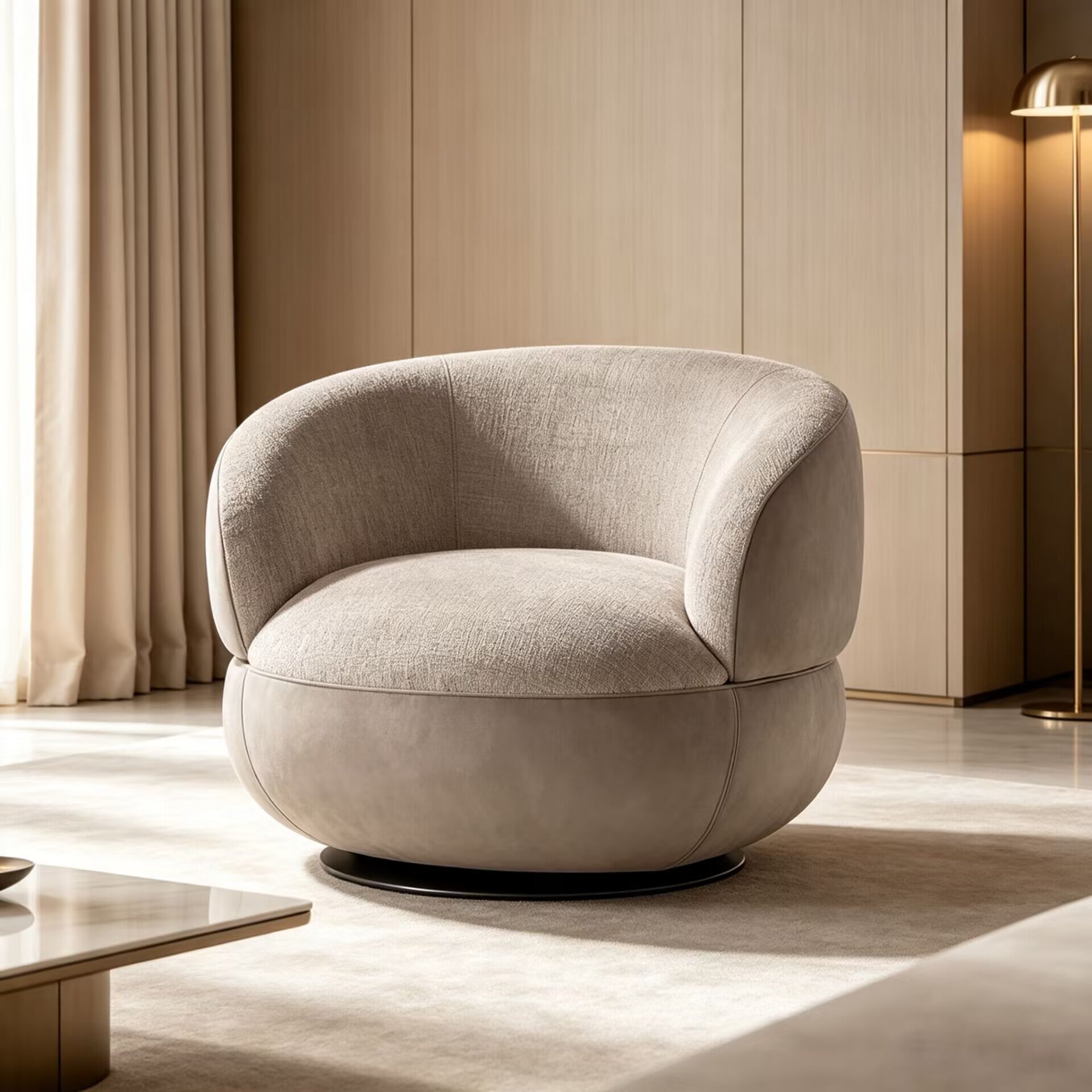 Solitaire High-End Designer Rotatable Fabric Single Sofa Chair