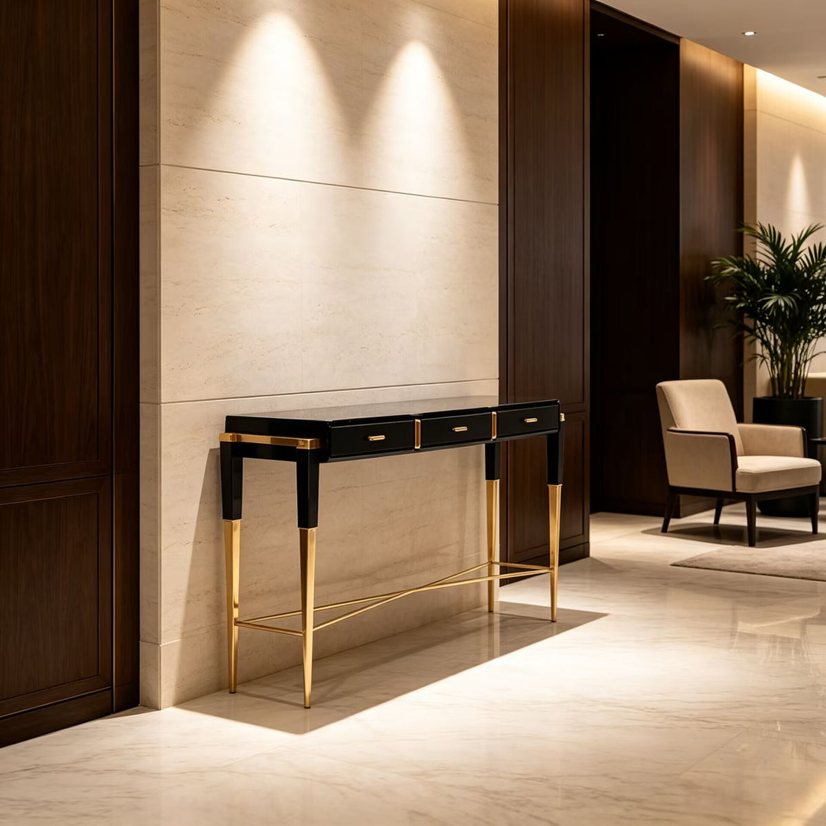 Spear Luxury Stainless Steel Creativity Lacquered Solid Wood Console