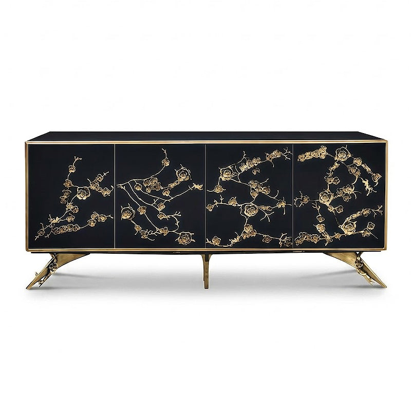 Spellbound Art Metal Carving Minimalism Solid Wood Lacquer Cabinet