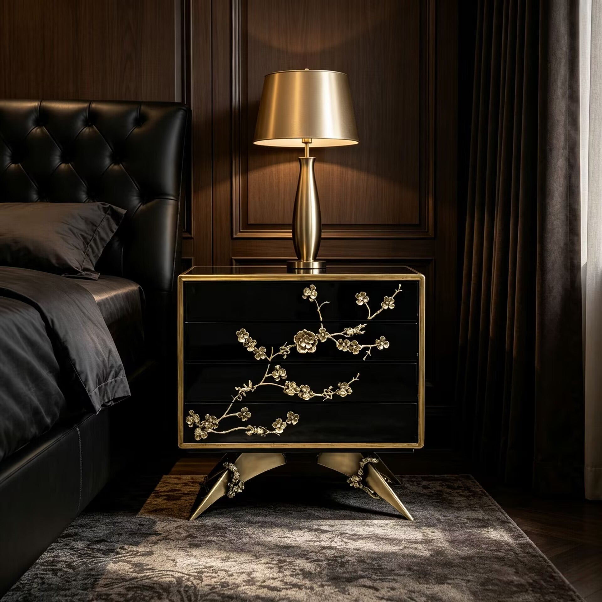 Spellbound Unique Art Metal Carving Fritillaria Lcquer Nightstand