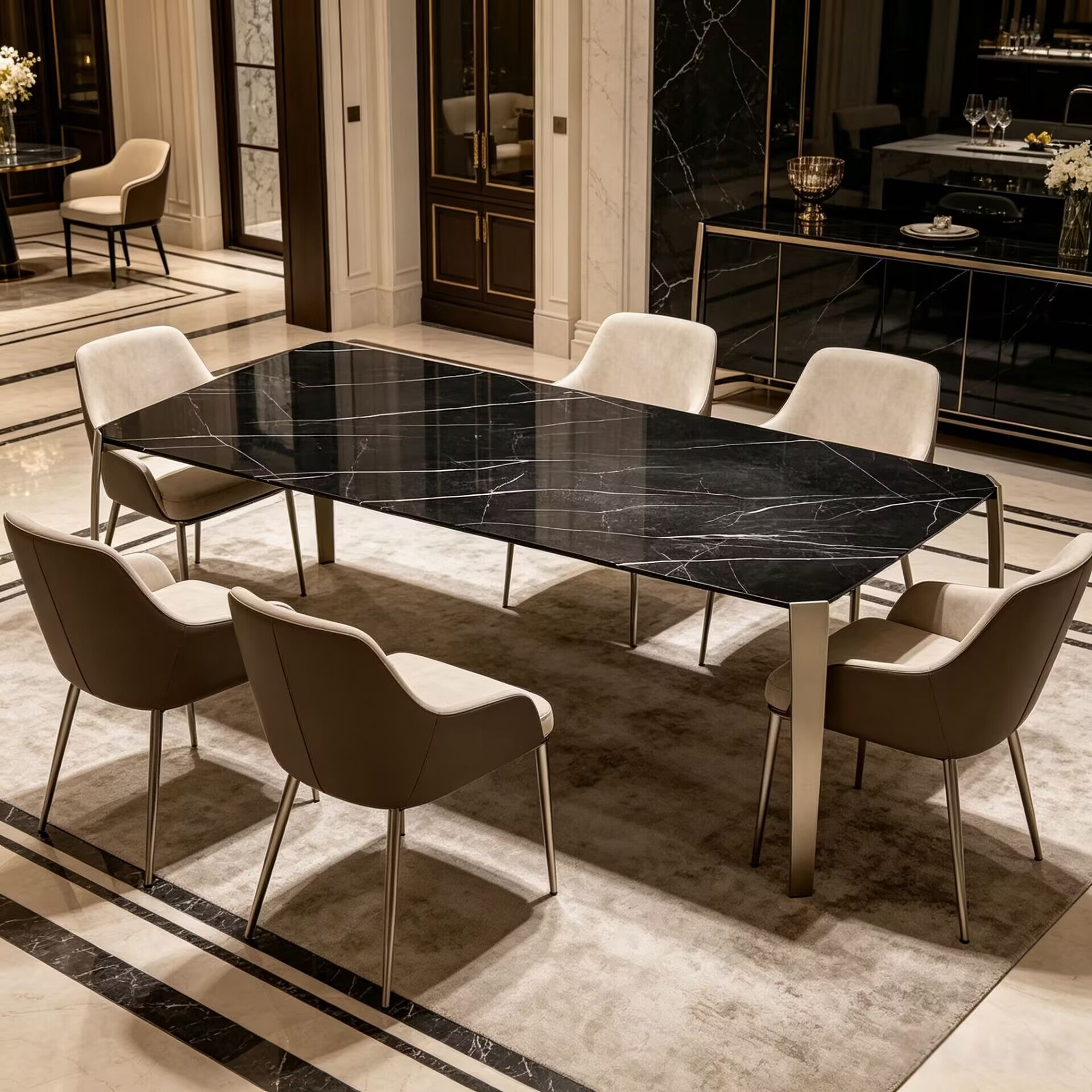 Spider High-End Unique Metal Simplicity Tempered Glass Dining Table