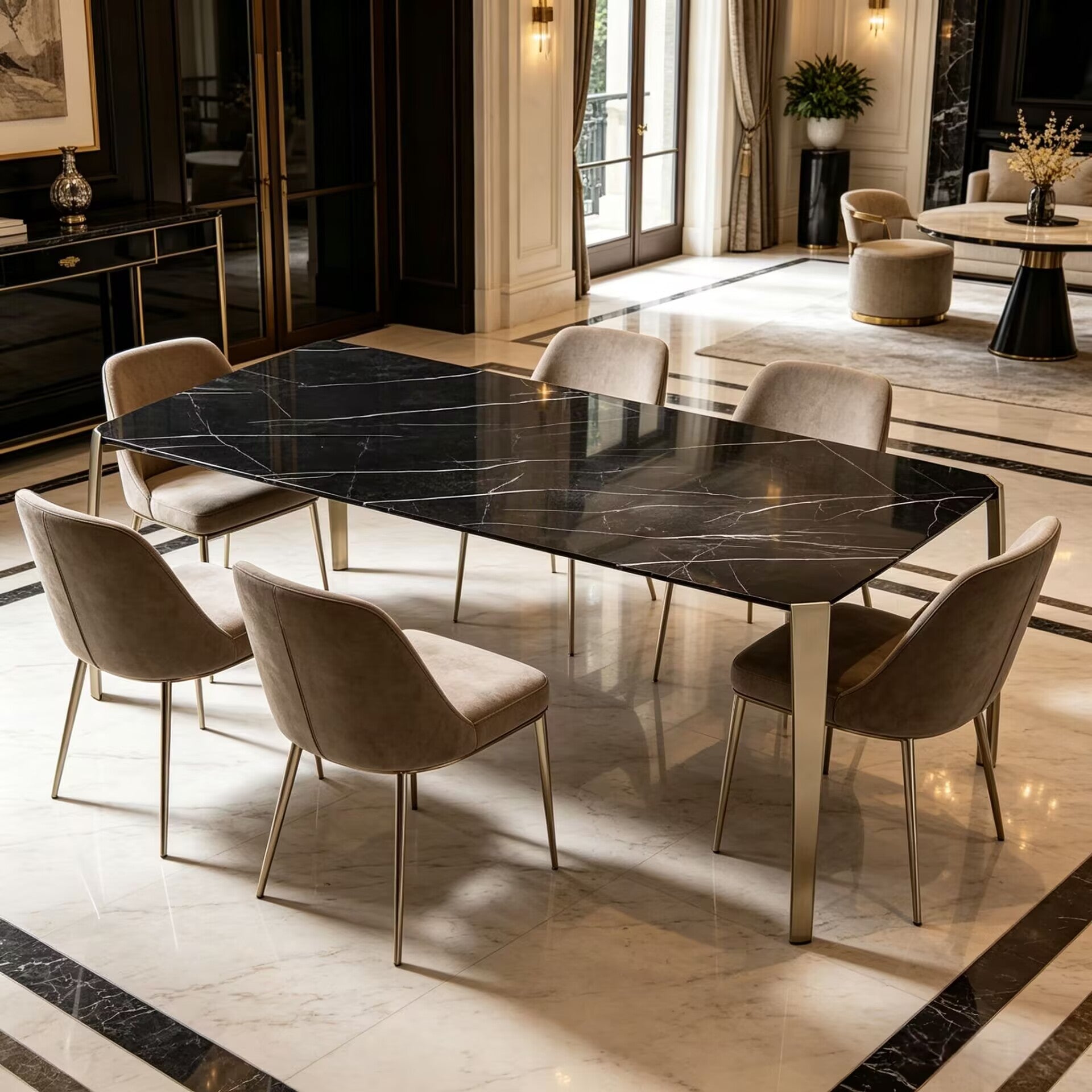 Spider High-End Unique Metal Simplicity Tempered Glass Dining Table