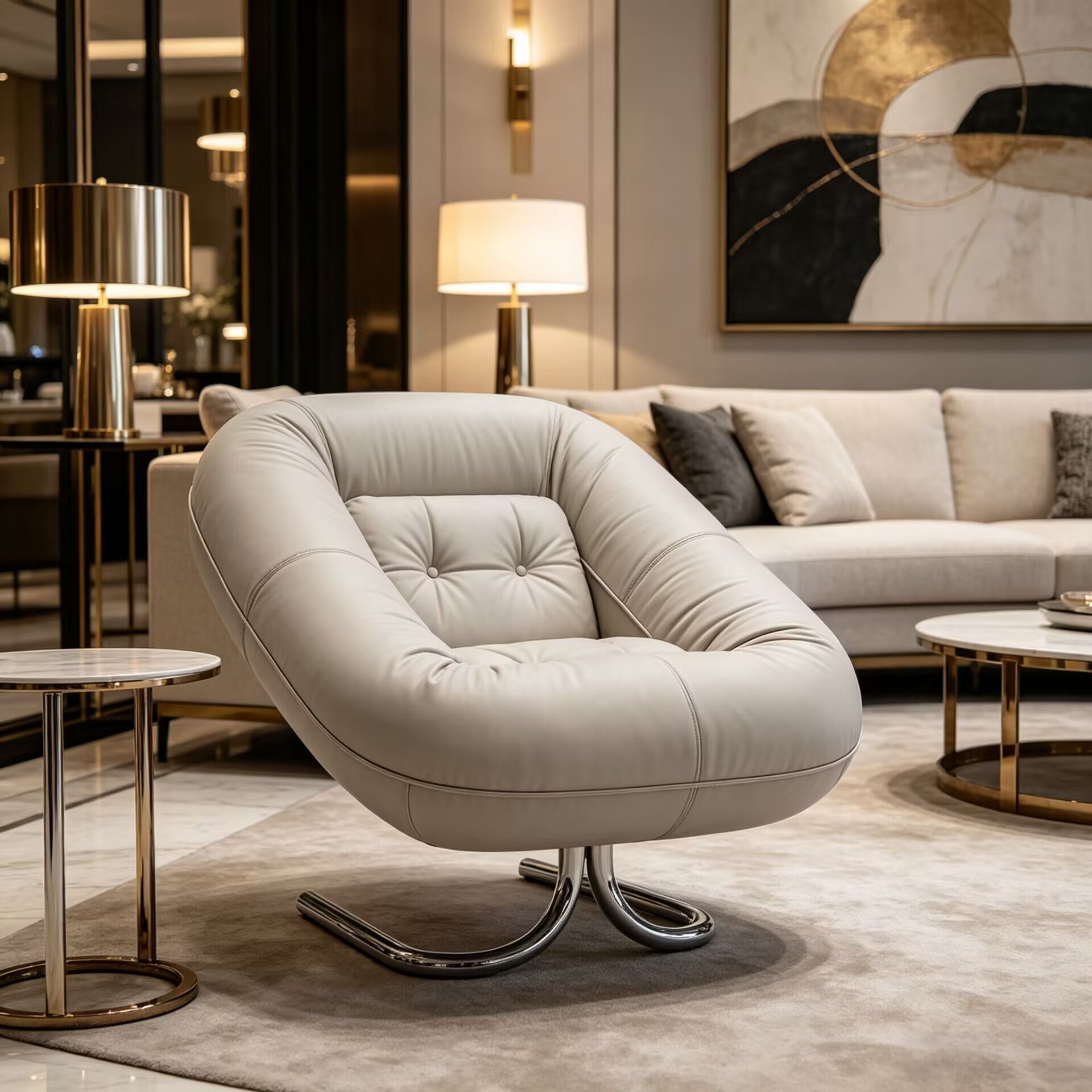 Spring Italian High-End Metal Irregular Simple Leather Lounge Chair