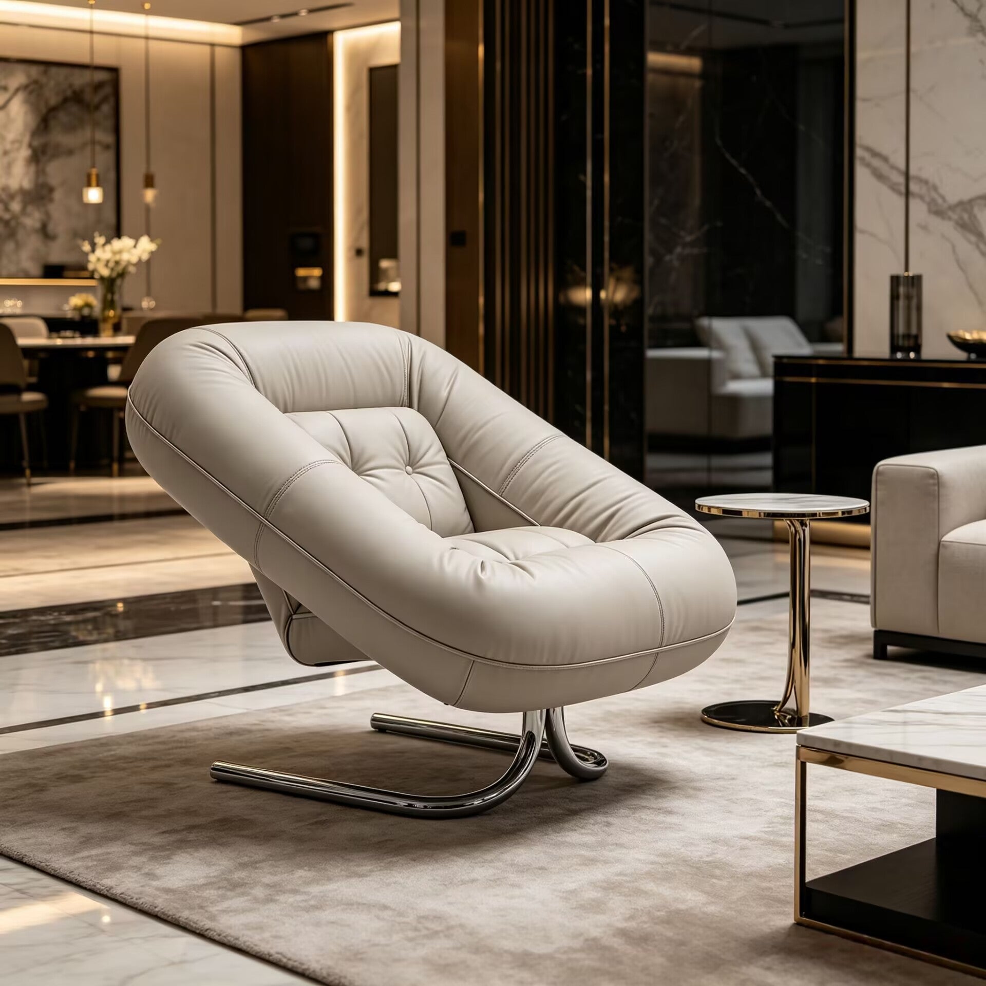 Spring Italian High-End Metal Irregular Simple Leather Lounge Chair