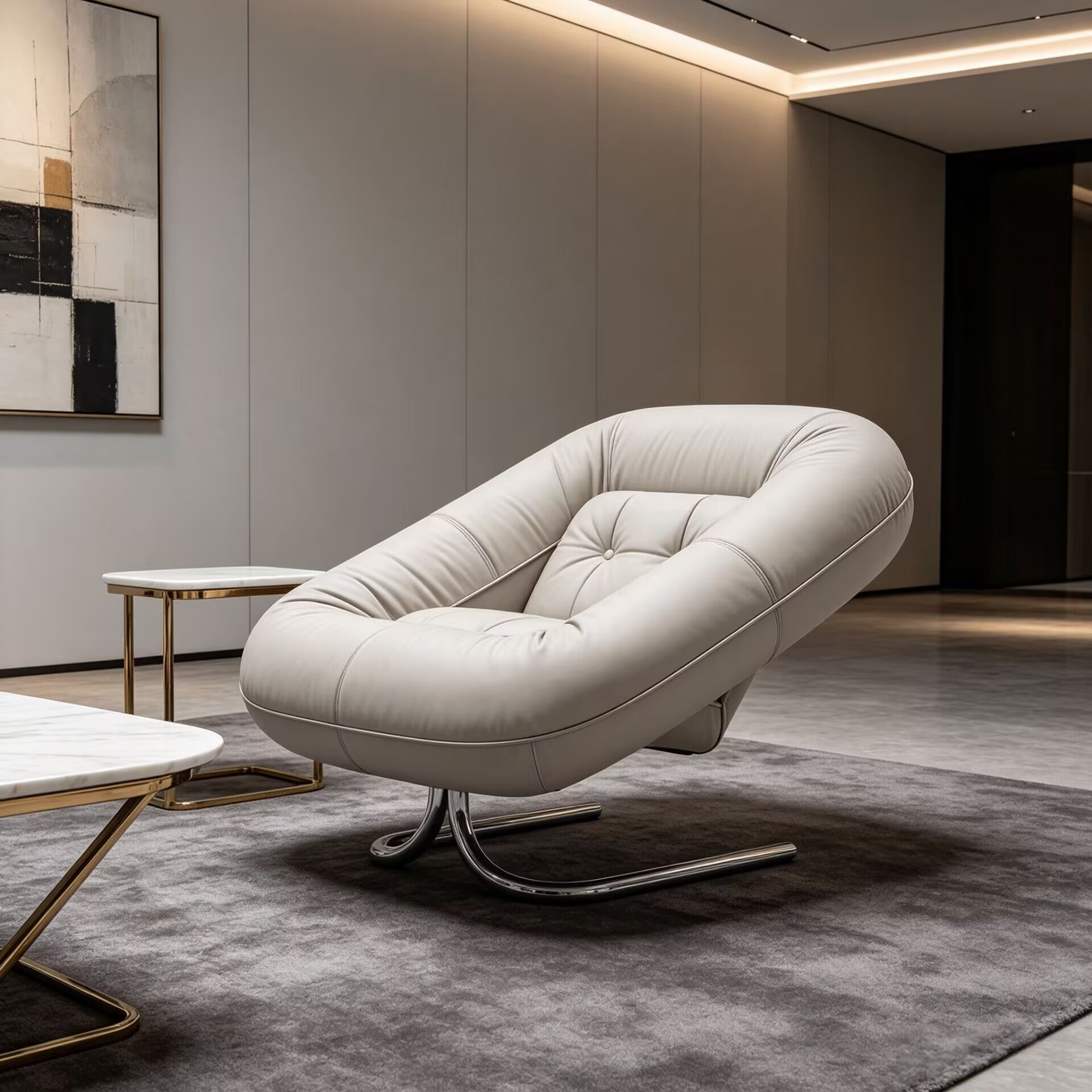 Spring Italian High-End Metal Irregular Simple Leather Lounge Chair