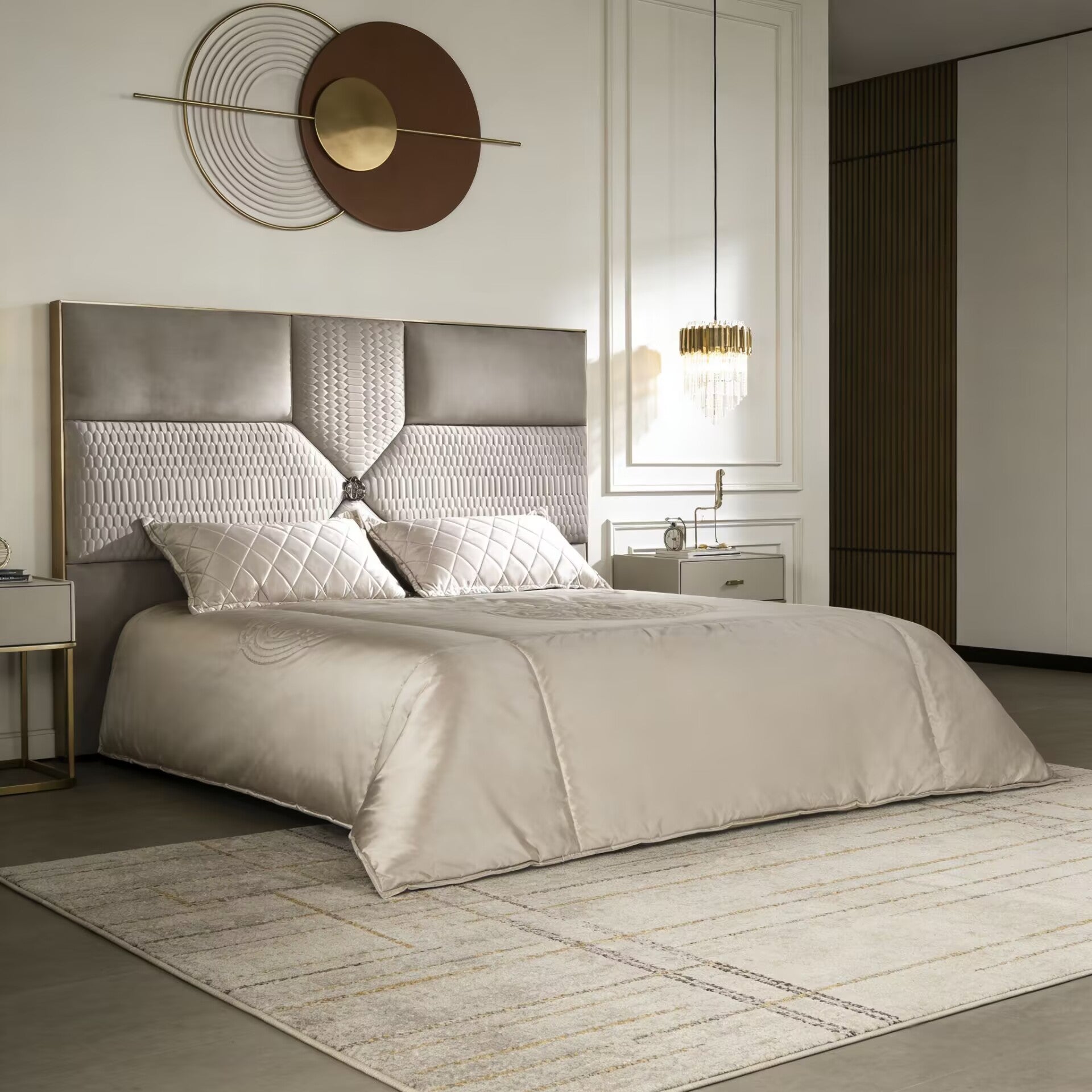 Springs Italian Luxurious Villa Bedroom Creativity Fabric Double Bed