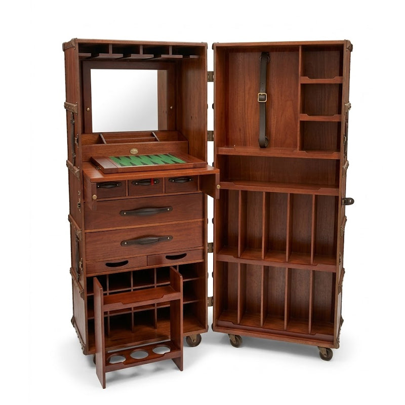 Stateroom Villa Upscale Leather Mobile Solid Wood Wine Cabinet