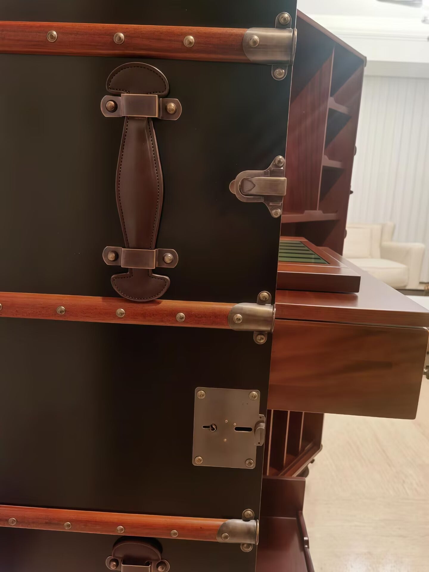Stateroom Villa Upscale Leather Mobile Solid Wood Wine Cabinet