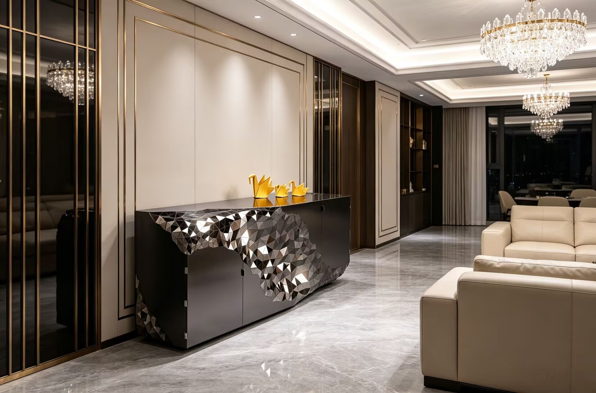 Stellar Italian Designer Unique Creativity Stainless Steel Sideboard