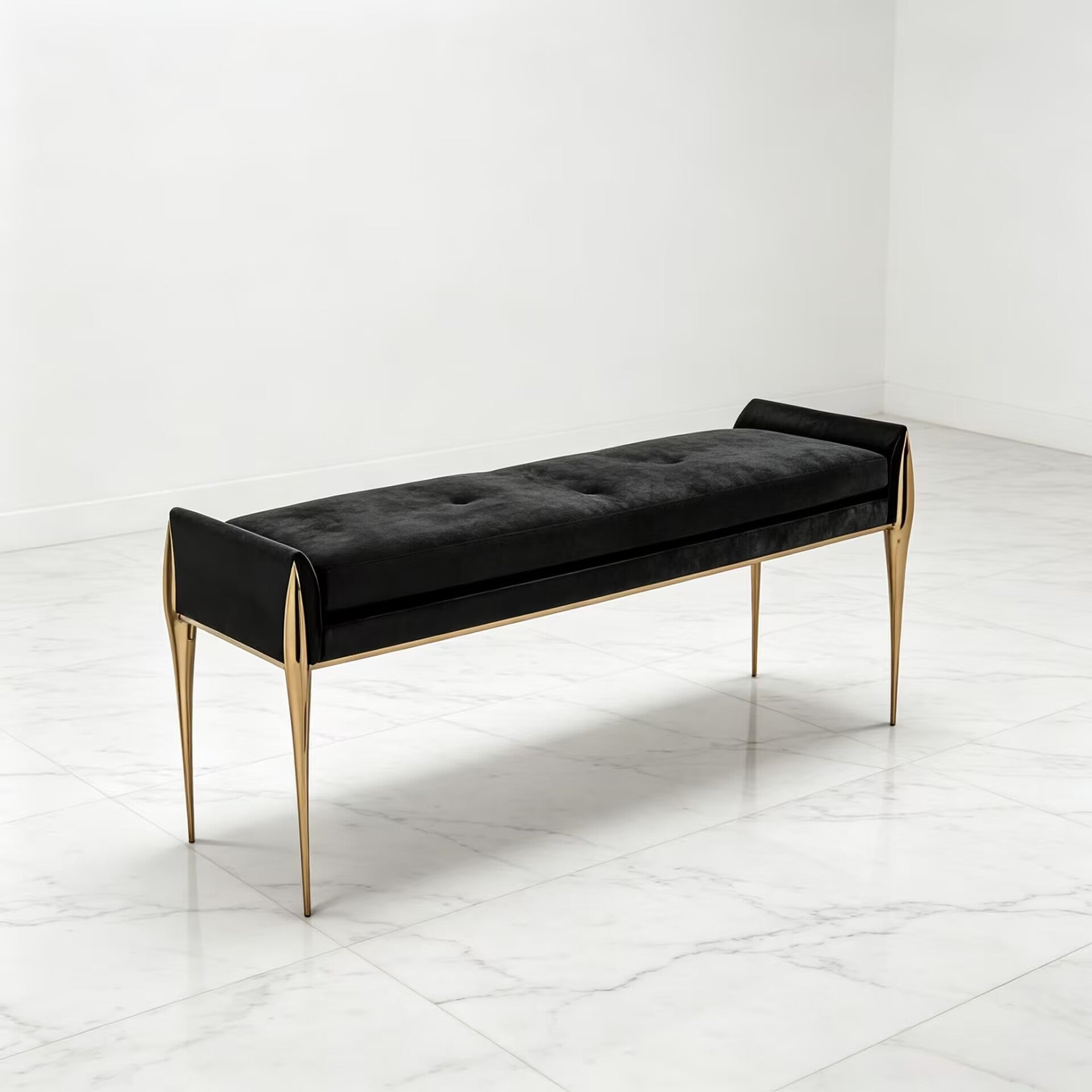 Stiletto High Quality Designer Metal Black Elegance Fabric Bench
