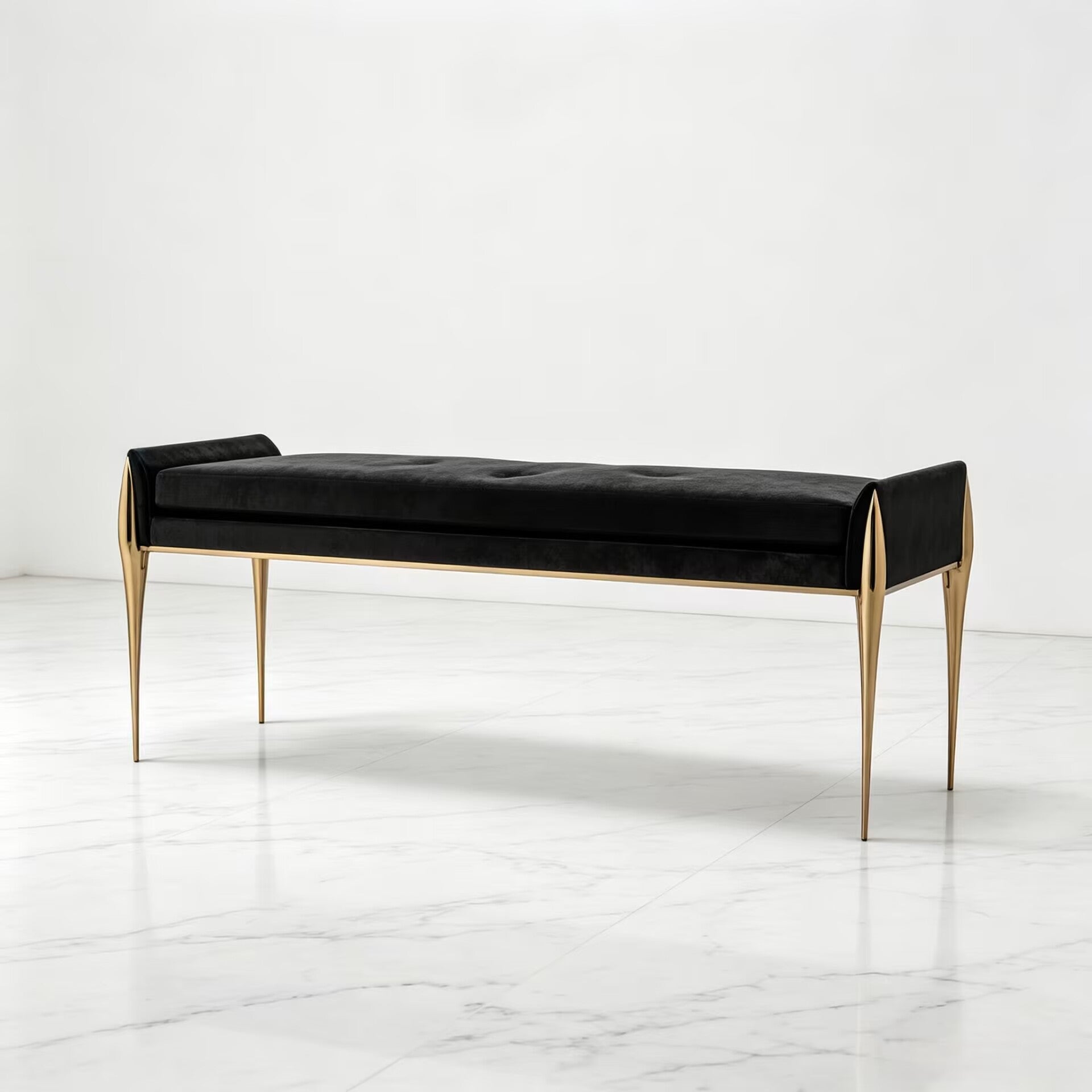 Stiletto High Quality Designer Metal Black Elegance Fabric Bench