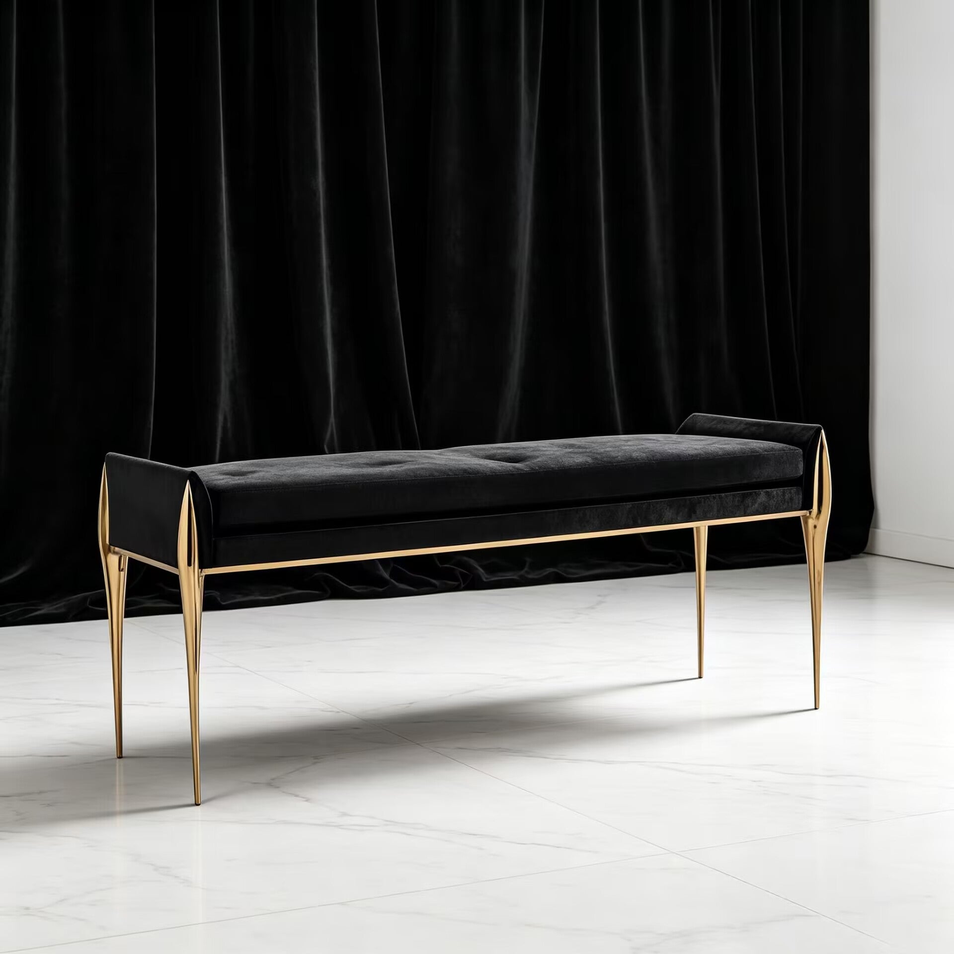 Stiletto High Quality Designer Metal Black Elegance Fabric Bench