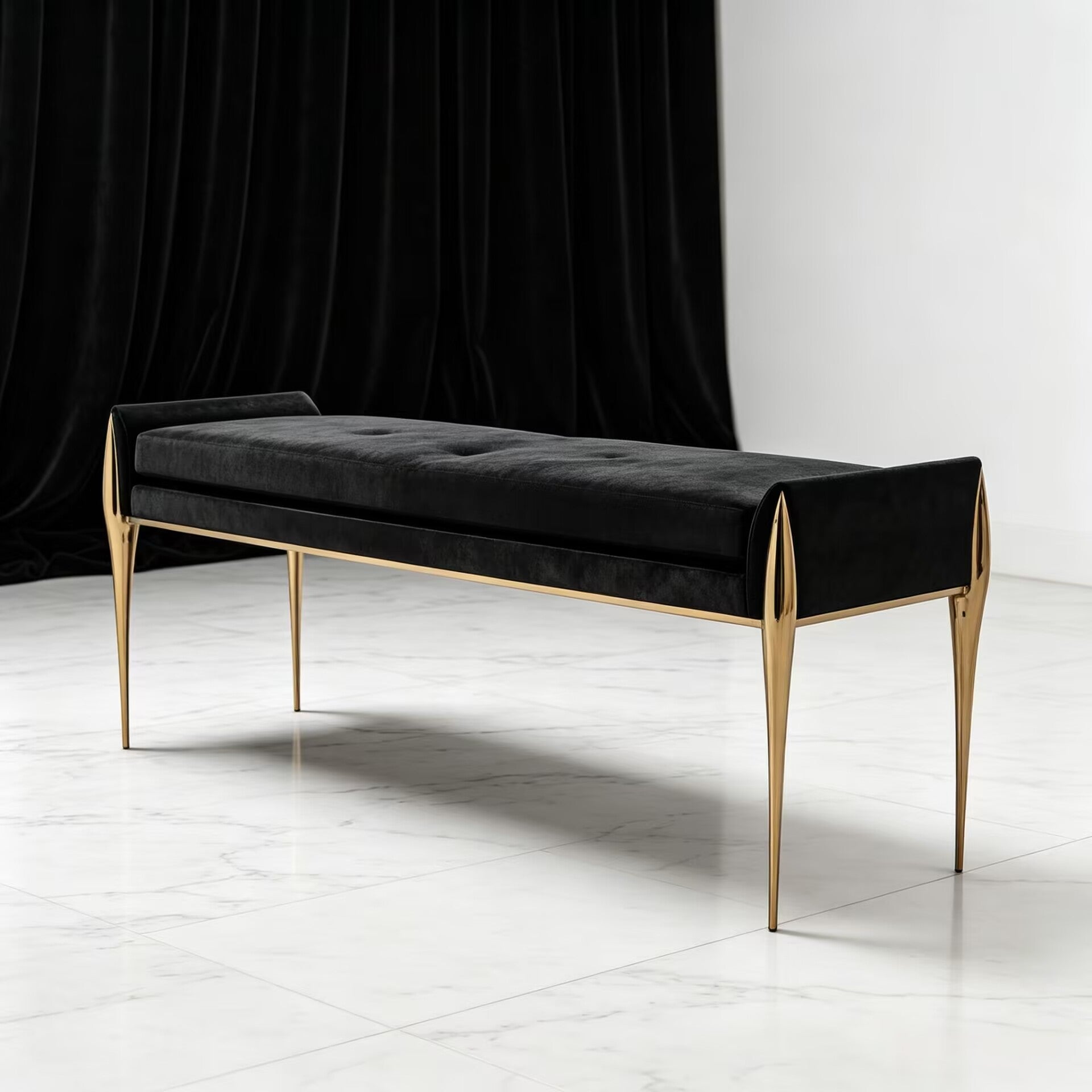 Stiletto High Quality Designer Metal Black Elegance Fabric Bench