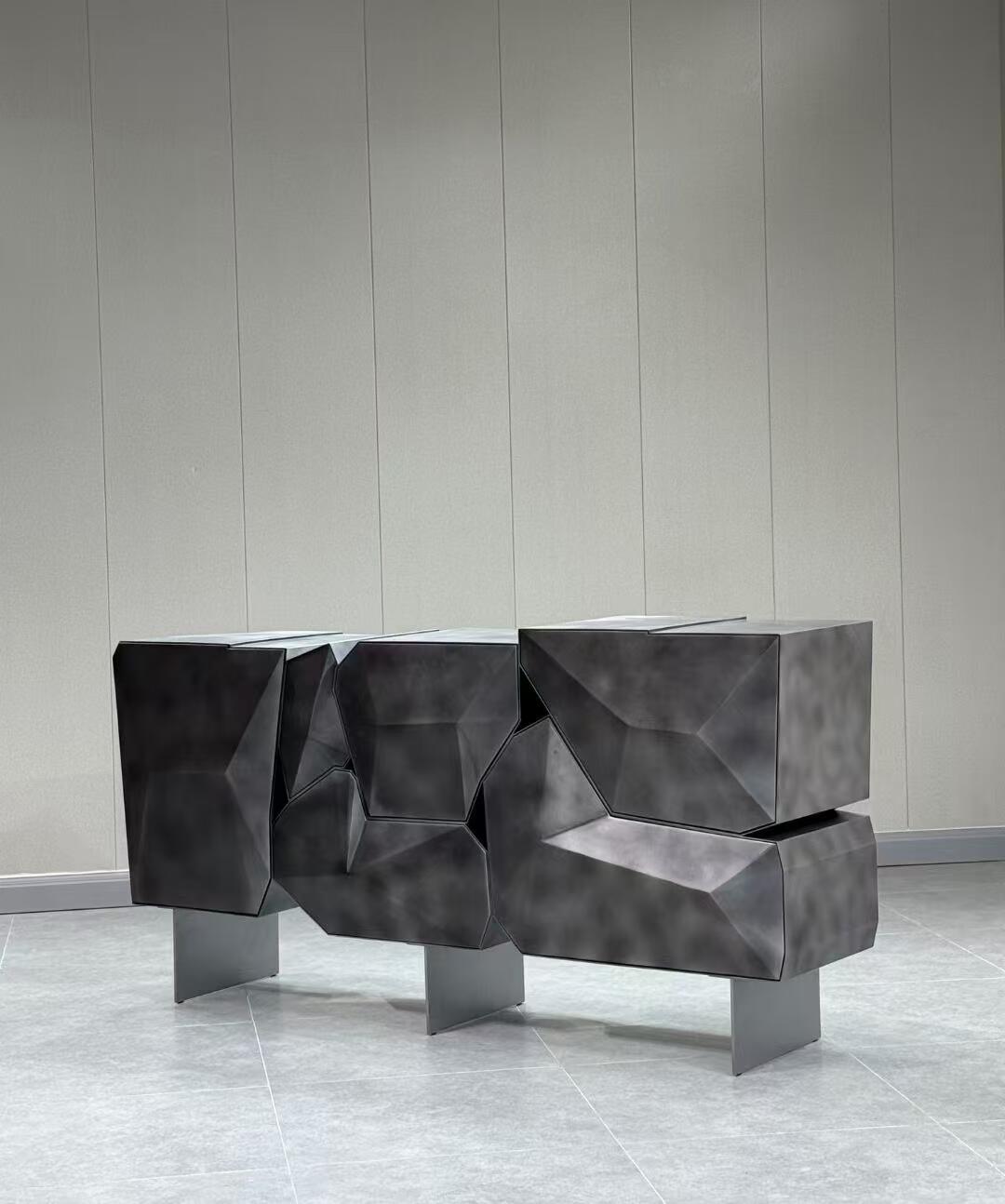 Stone Irregular High-End Living Room Solid Wood Creativity Sideboard