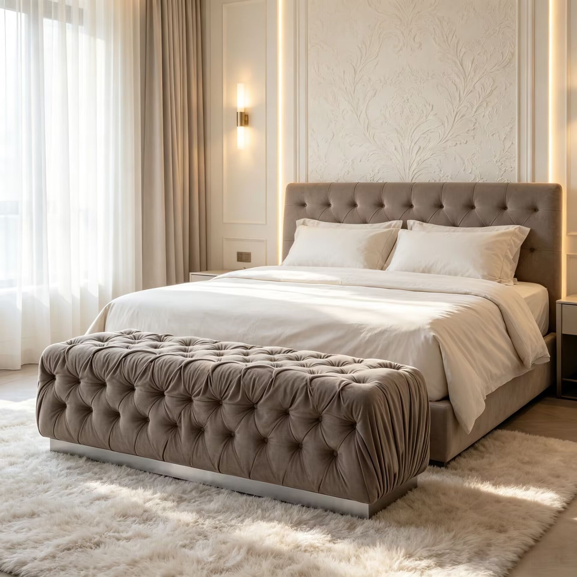 Sunrise Designer High Quality Minimalist Fabric Bed End Bench