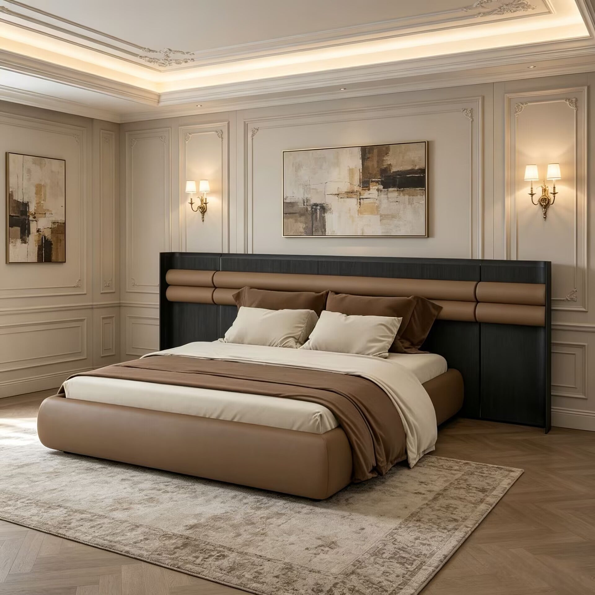 Sunrise Villa Upscale Genuine Leather Customize Wide-Screen Bed
