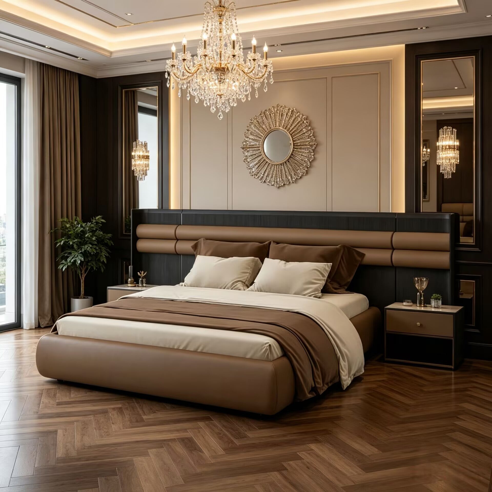 Sunrise Villa Upscale Genuine Leather Customize Wide-Screen Bed