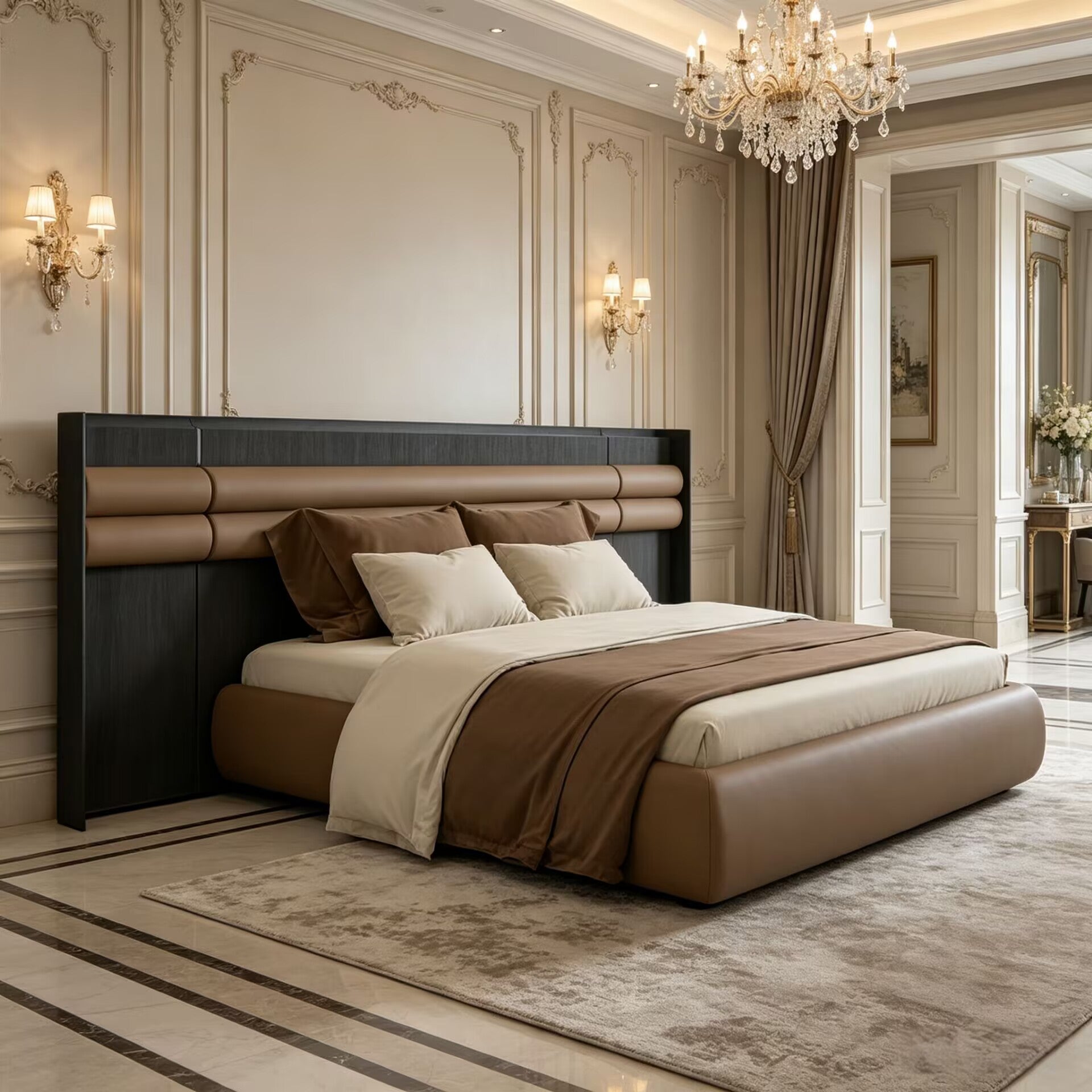 Sunrise Villa Upscale Genuine Leather Customize Wide-Screen Bed