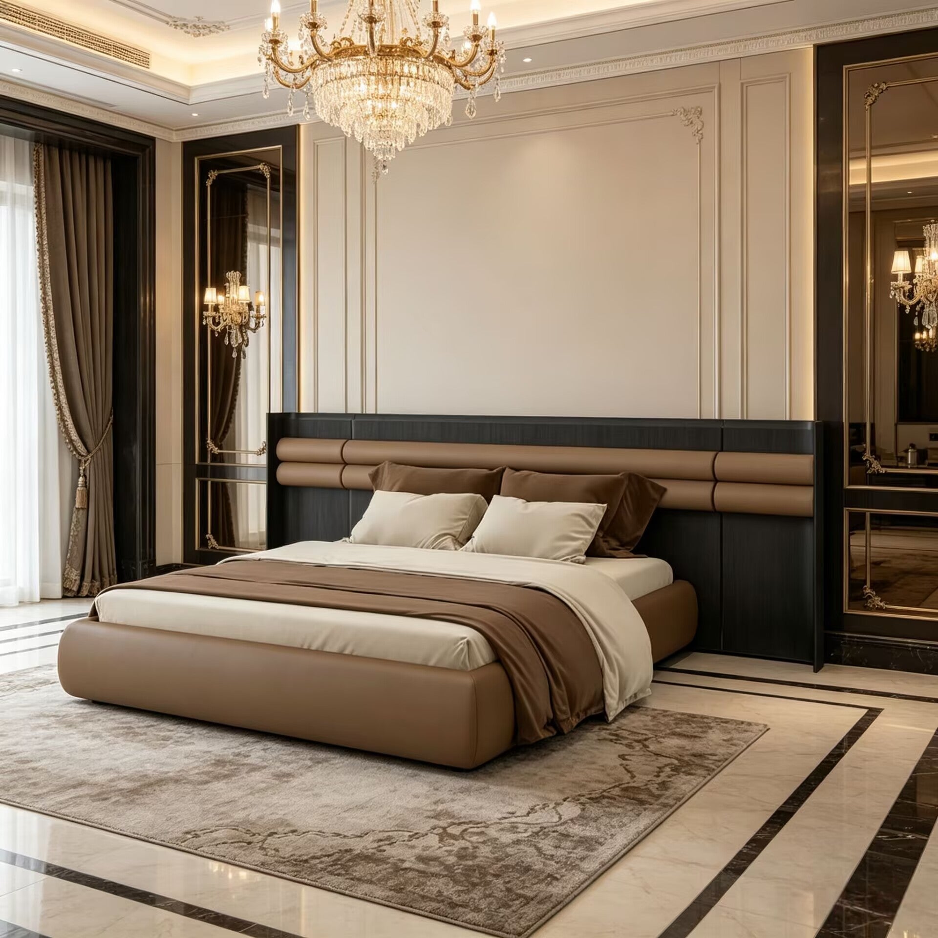Sunrise Villa Upscale Genuine Leather Customize Wide-Screen Bed