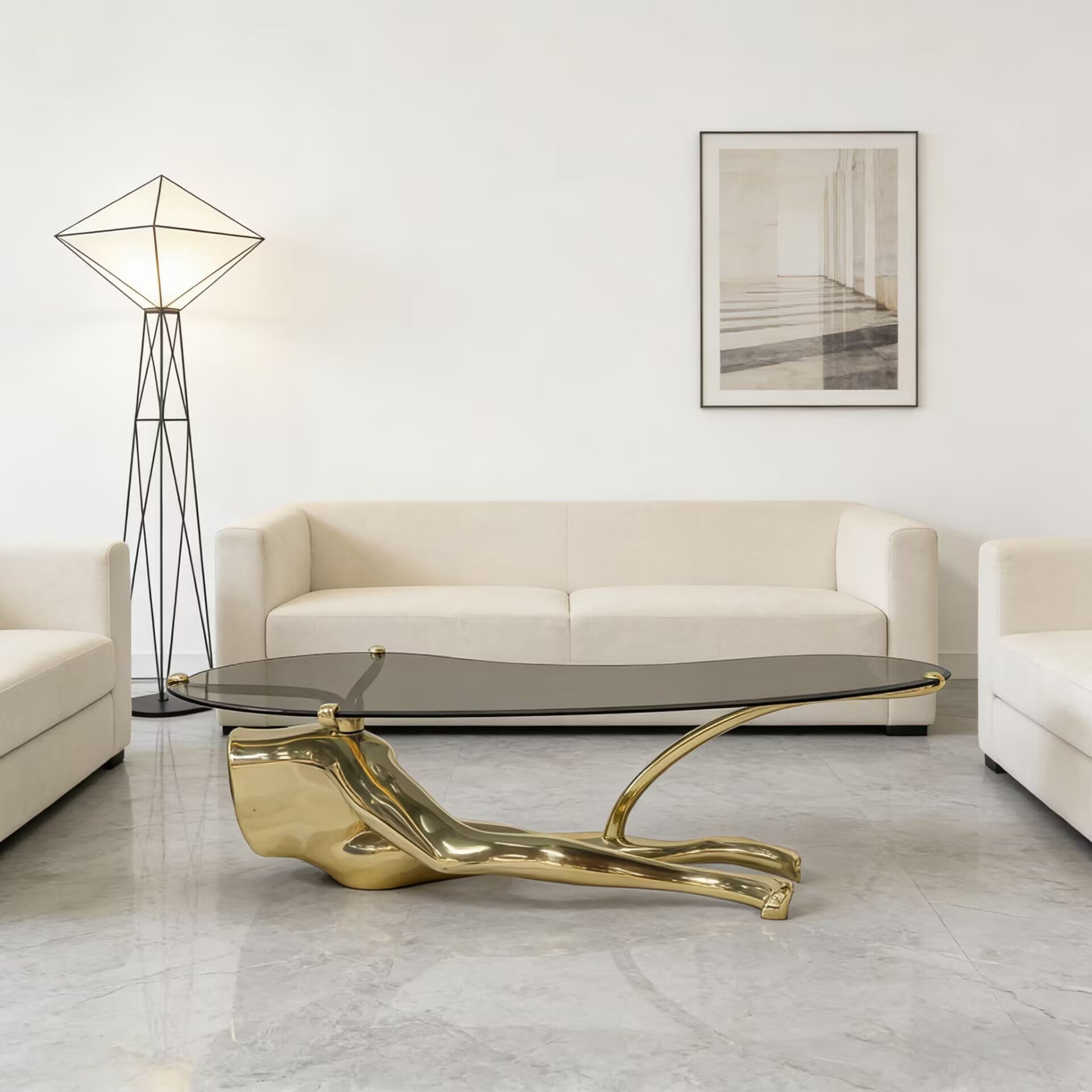 Tabu Unique Artistic Metal Sculpture Irregular Glass Coffee Table