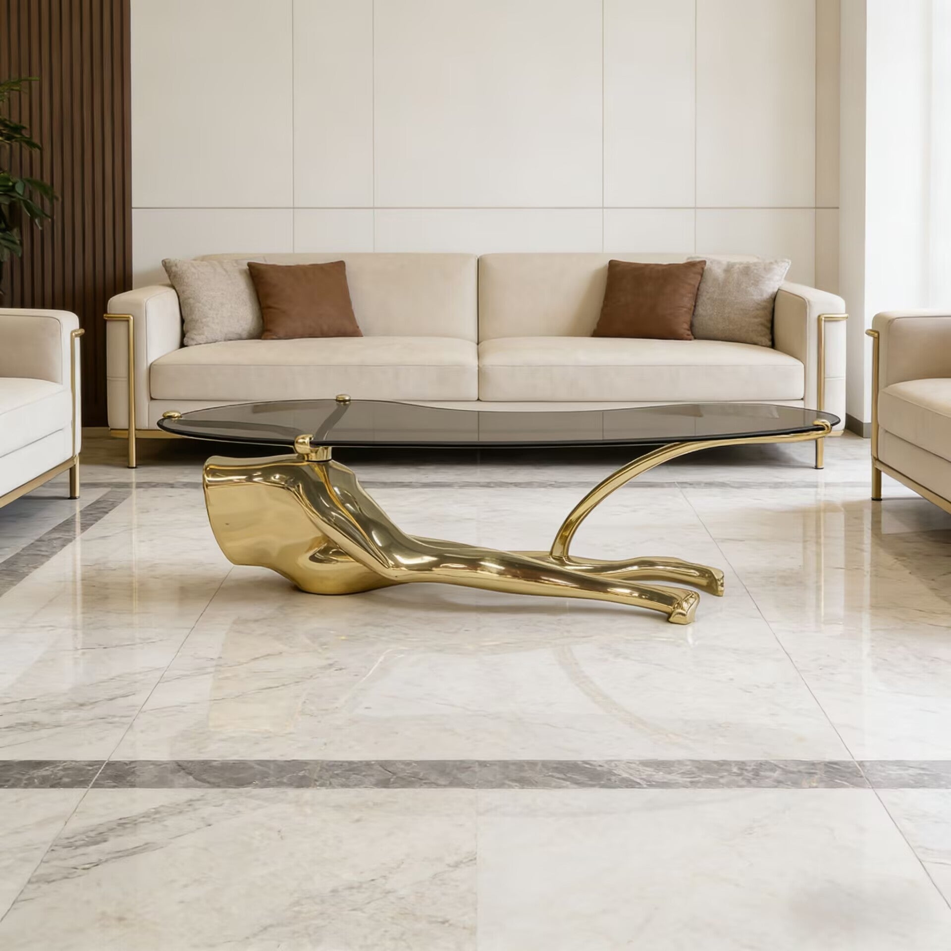 Tabu Unique Artistic Metal Sculpture Irregular Glass Coffee Table