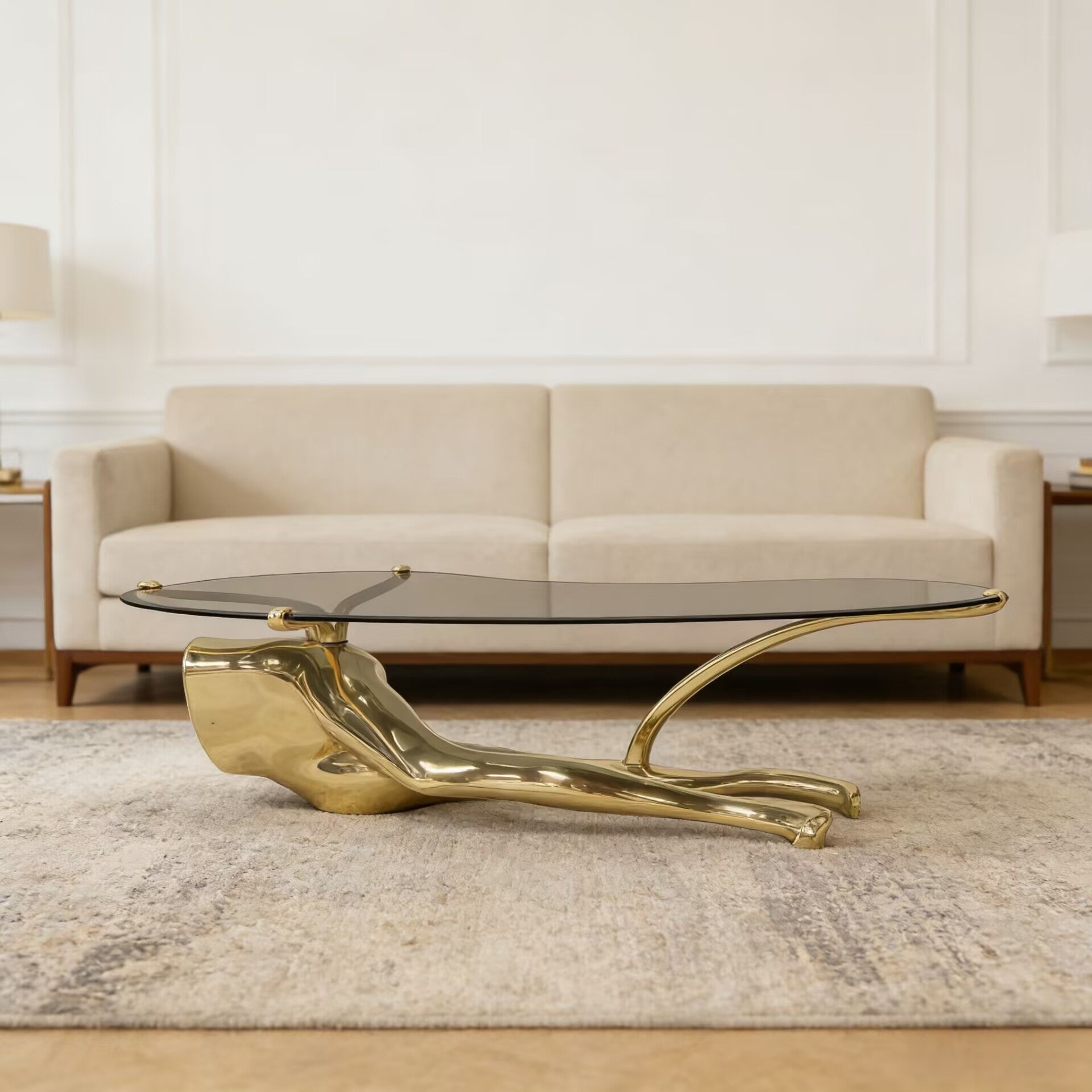 Tabu Unique Artistic Metal Sculpture Irregular Glass Coffee Table