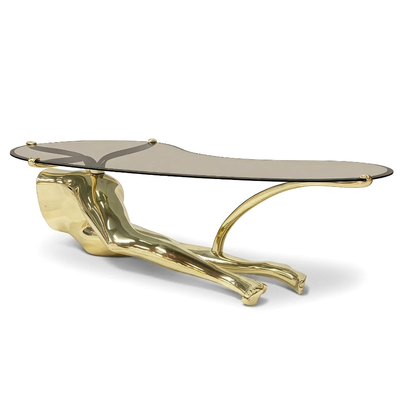 Tabu Unique Artistic Metal Sculpture Irregular Glass Coffee Table