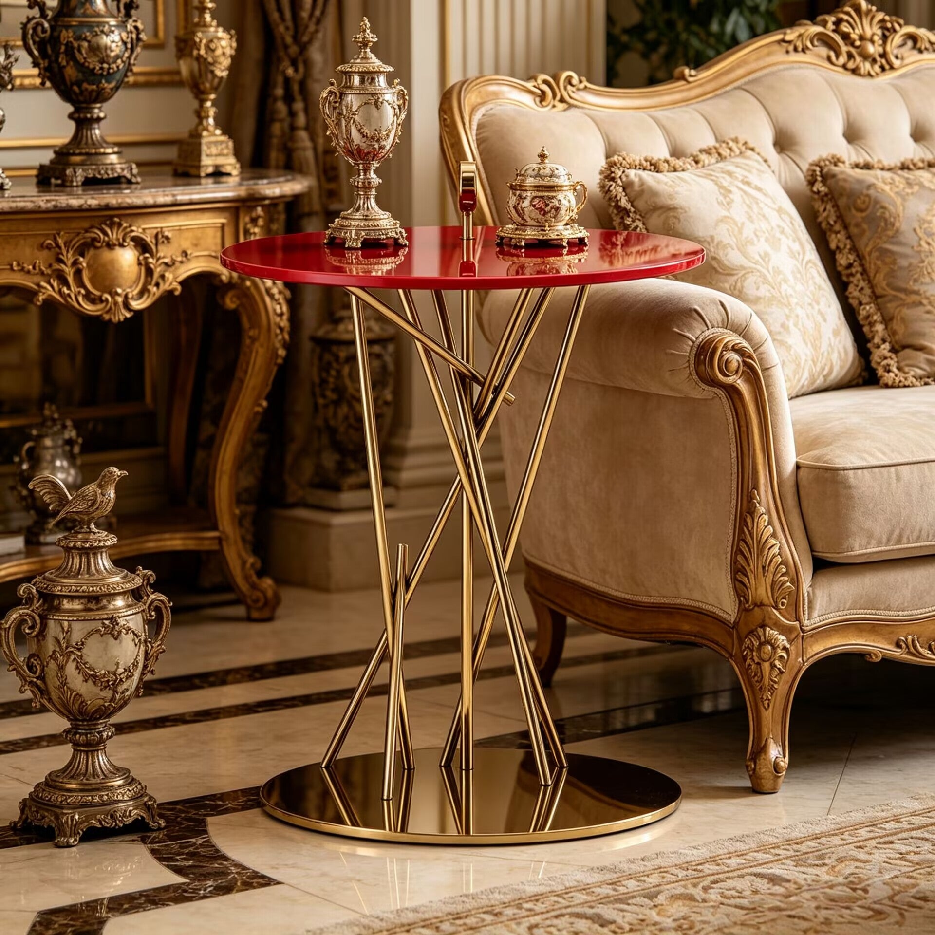 Tao Tavolino Artistic Stainless Steel Round Glass Small Side Table