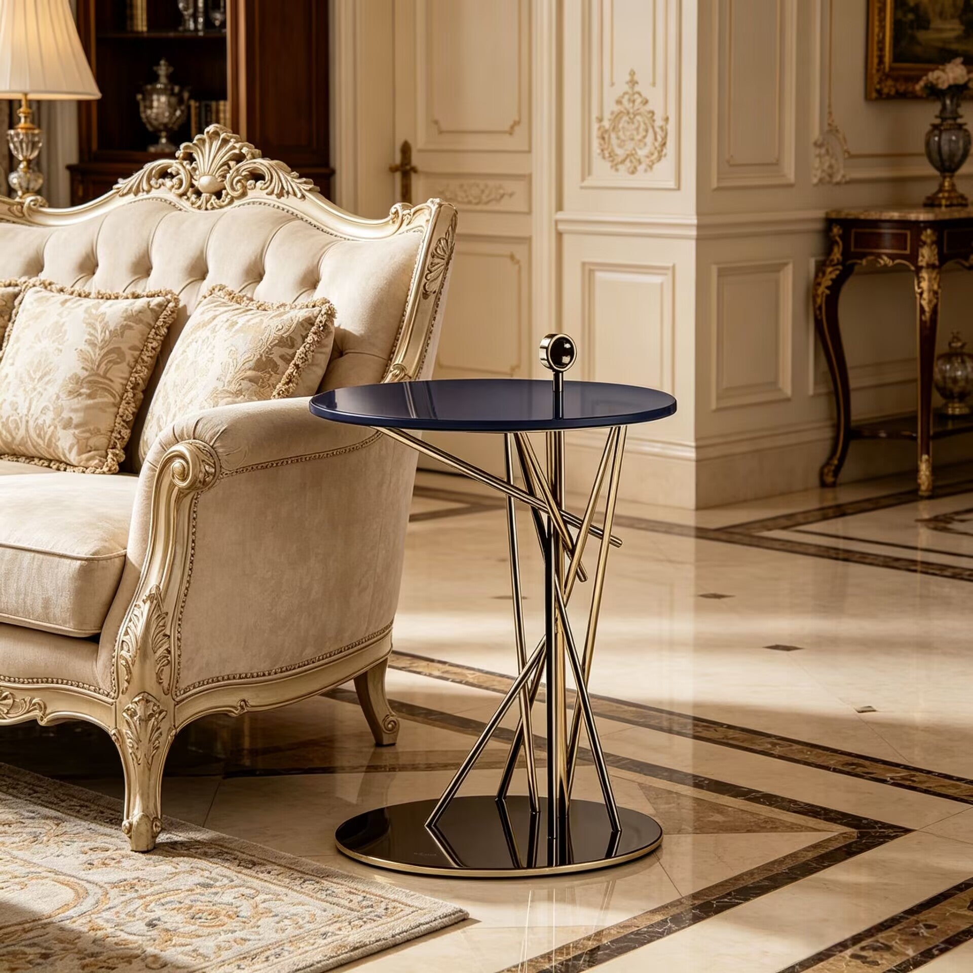 Tao Tavolino Artistic Stainless Steel Round Glass Small Side Table