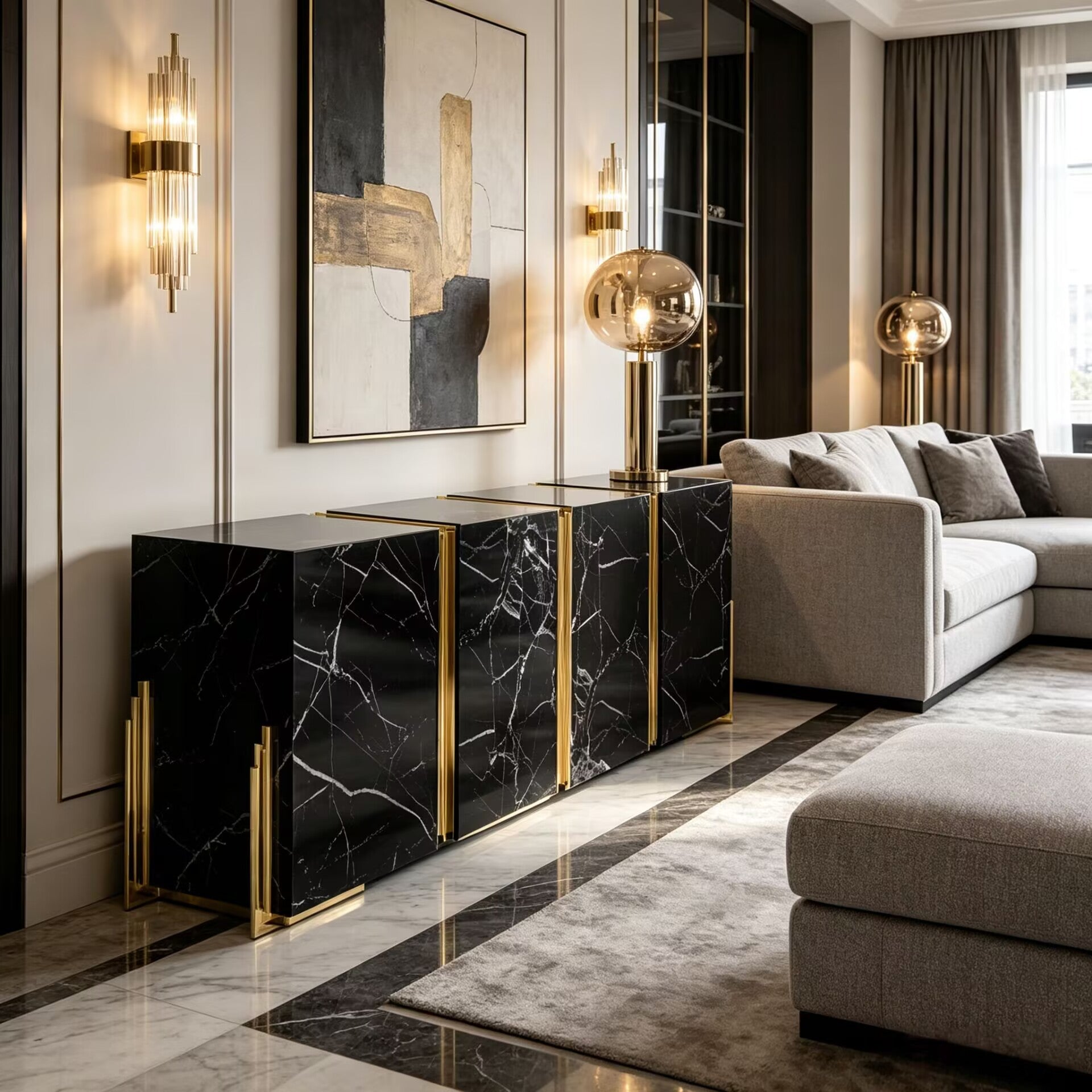 Tenor Modern Luxurious Designer Brass Marble Customize Sideboard