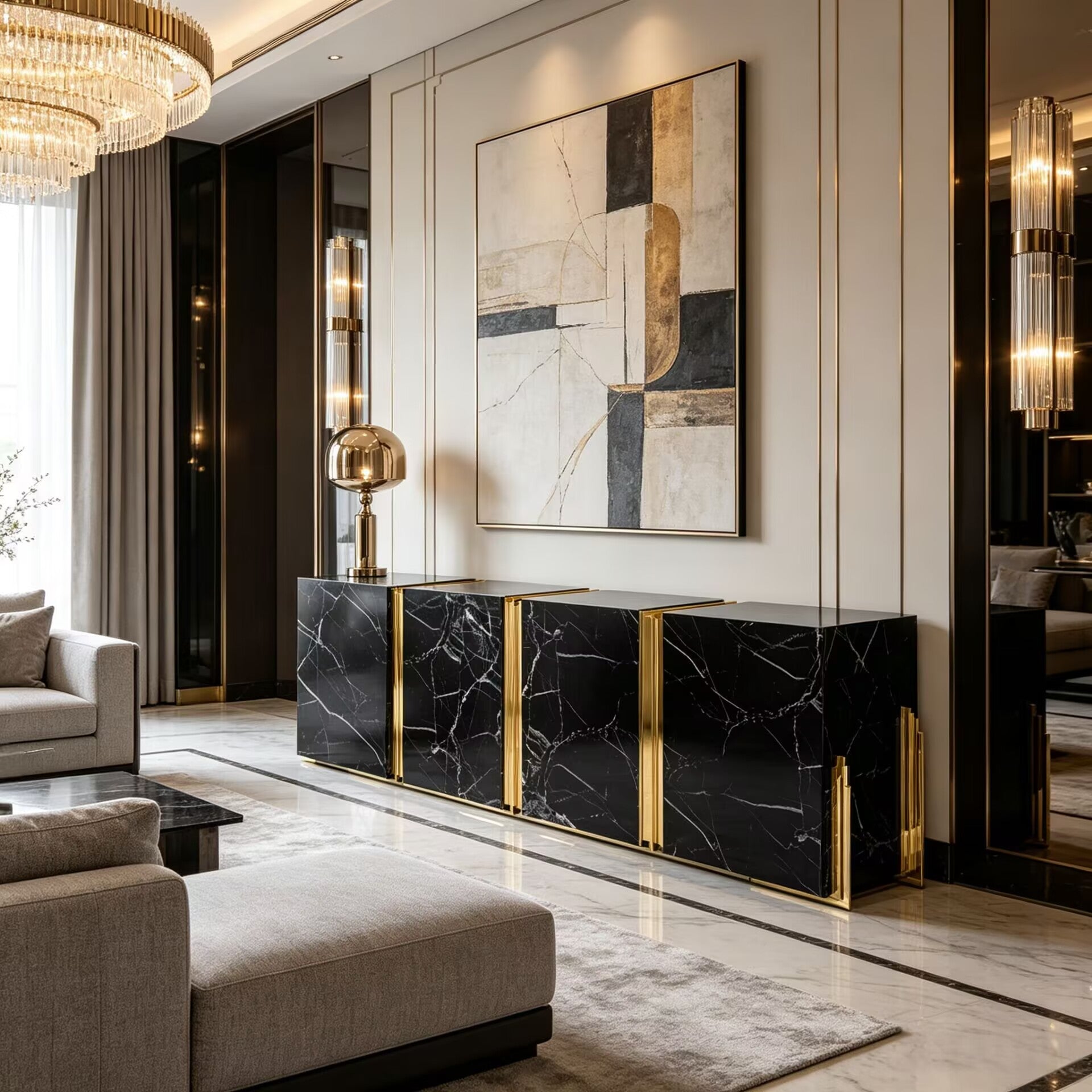Tenor Modern Luxurious Designer Brass Marble Customize Sideboard