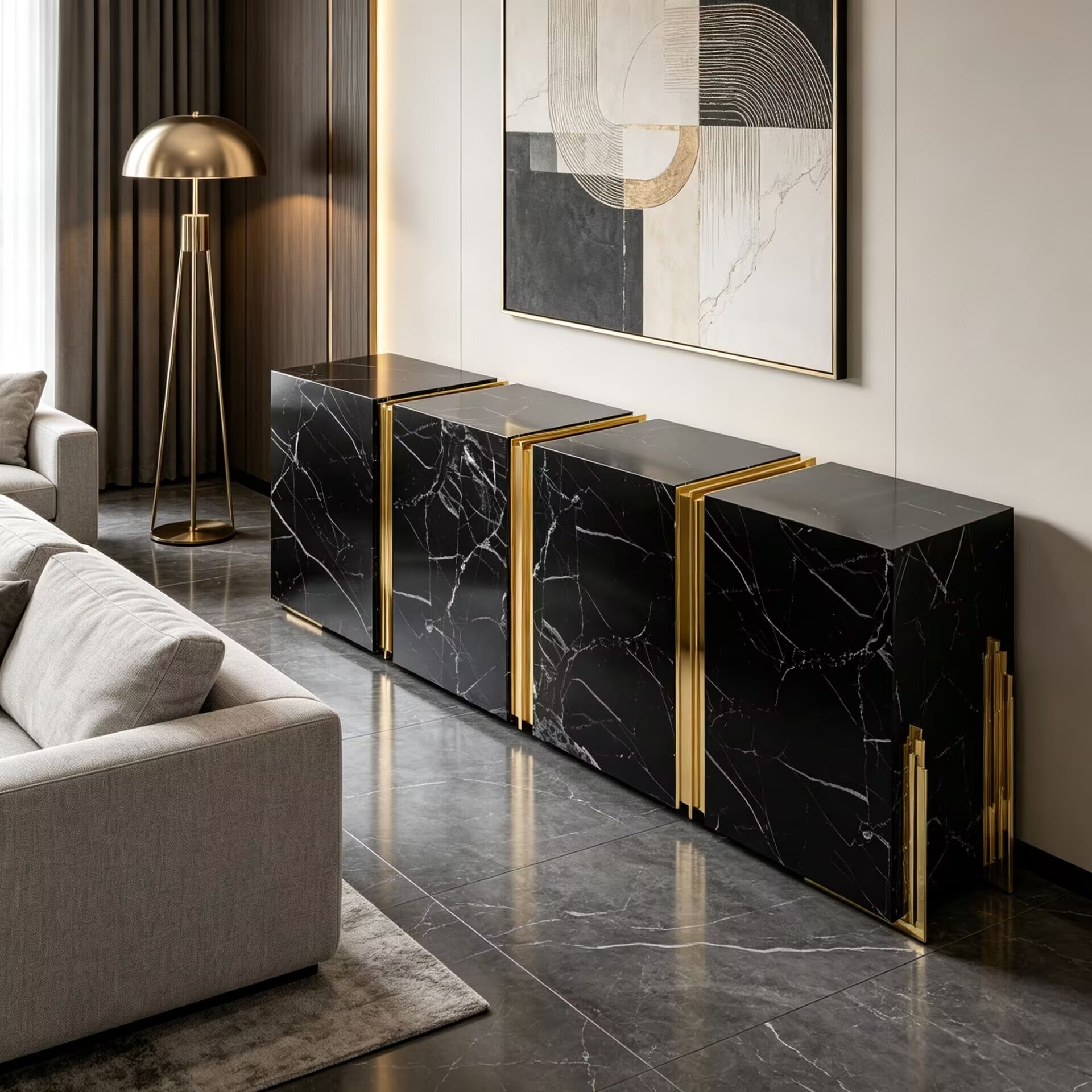 Tenor Modern Luxurious Designer Brass Marble Customize Sideboard