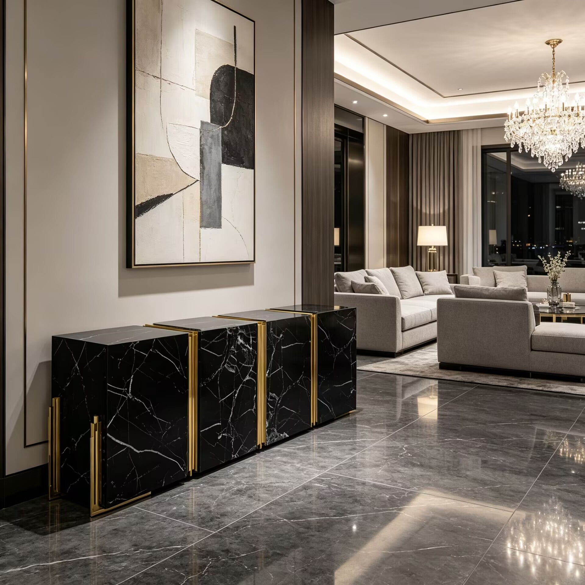 Tenor Modern Luxurious Designer Brass Marble Customize Sideboard