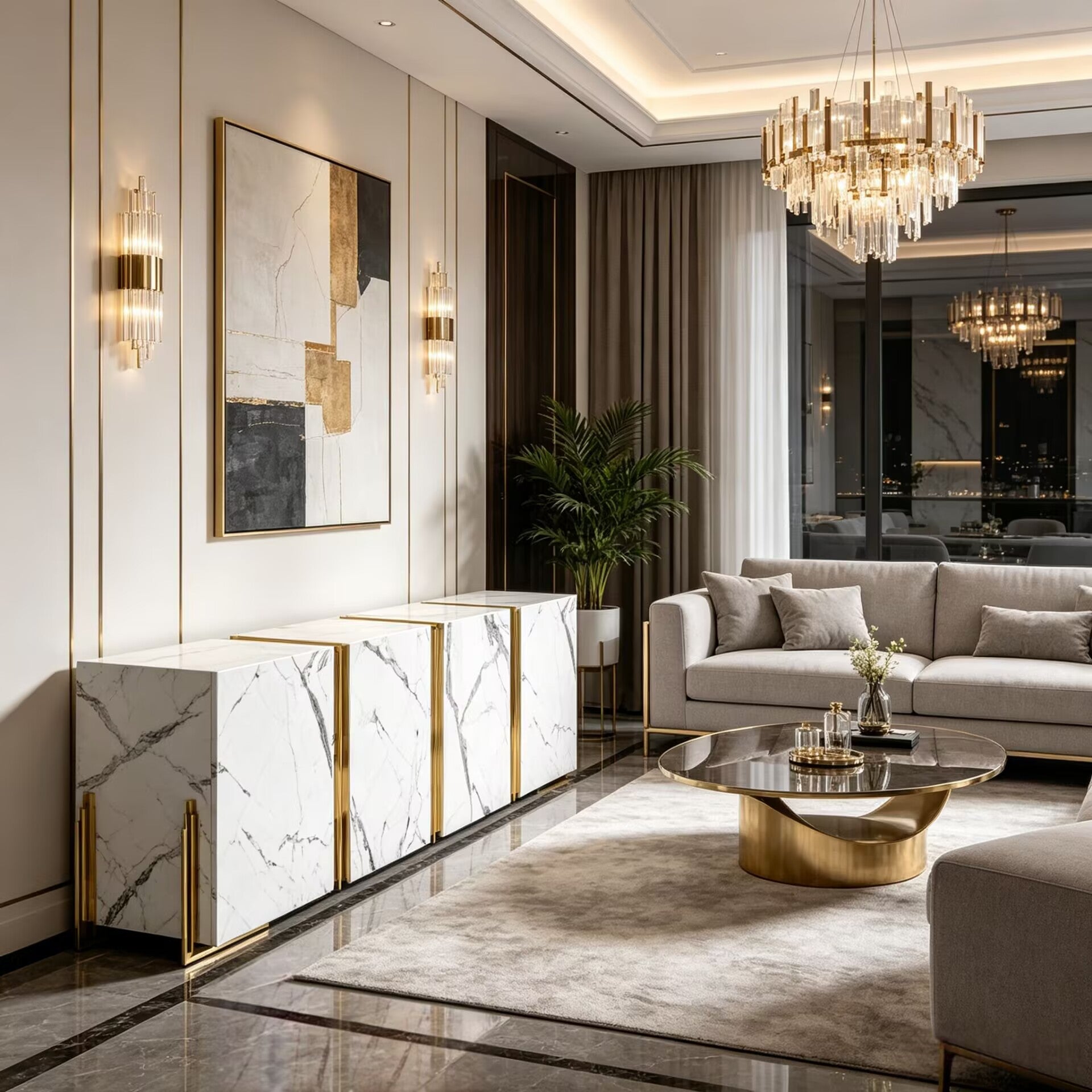 Tenor Modern Luxurious Designer Brass Marble Customize Sideboard