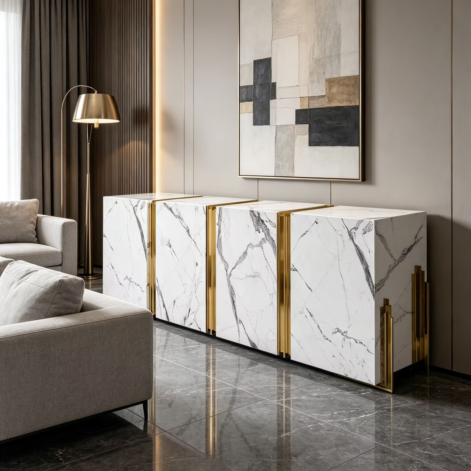 Tenor Modern Luxurious Designer Brass Marble Customize Sideboard
