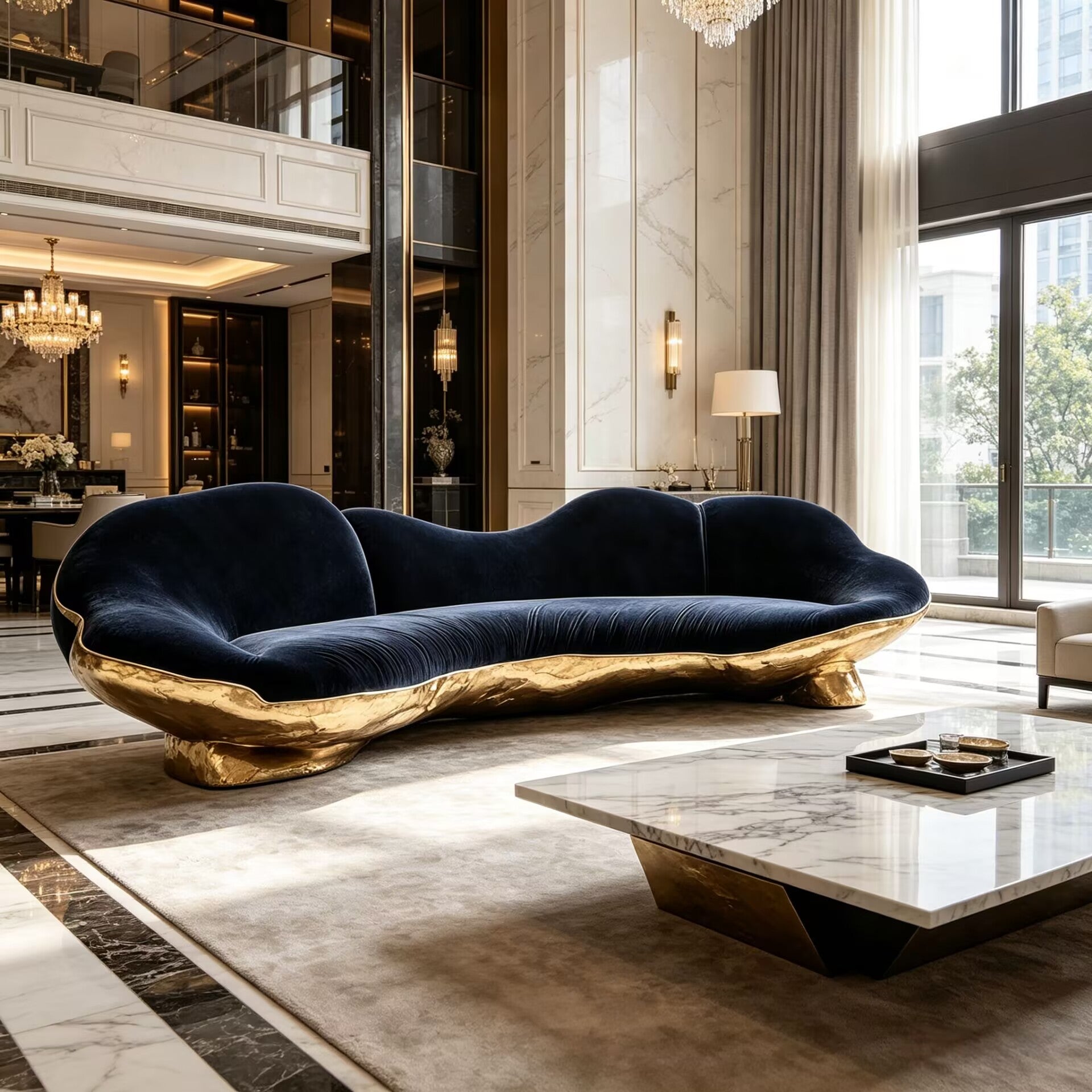 Terenne Villa Living Room Luxurious Metal Artistic Fabric Sofa