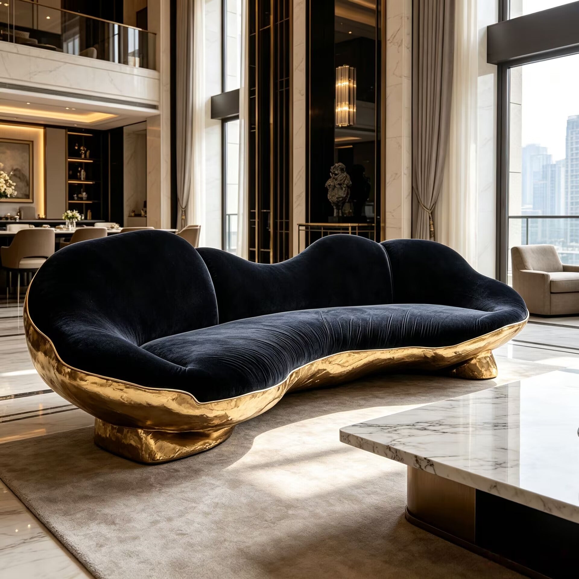 Terenne Villa Living Room Luxurious Metal Artistic Fabric Sofa