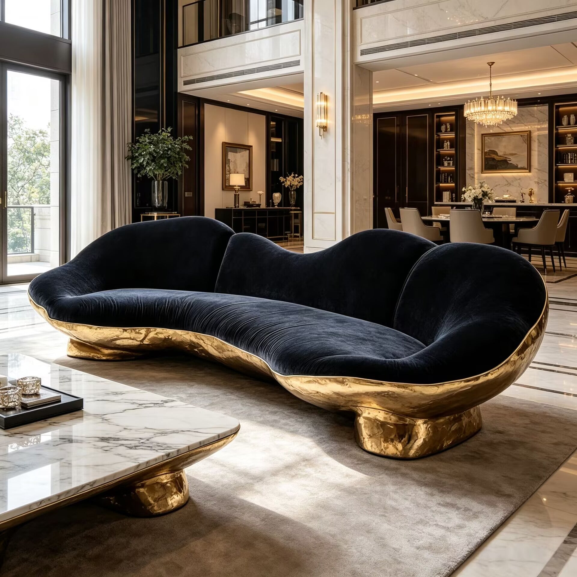 Terenne Villa Living Room Luxurious Metal Artistic Fabric Sofa