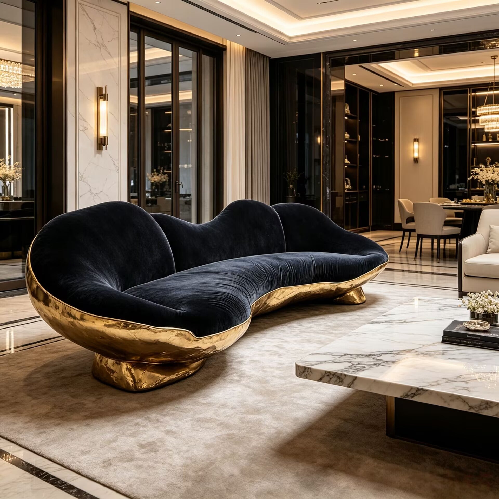Terenne Villa Living Room Luxurious Metal Artistic Fabric Sofa