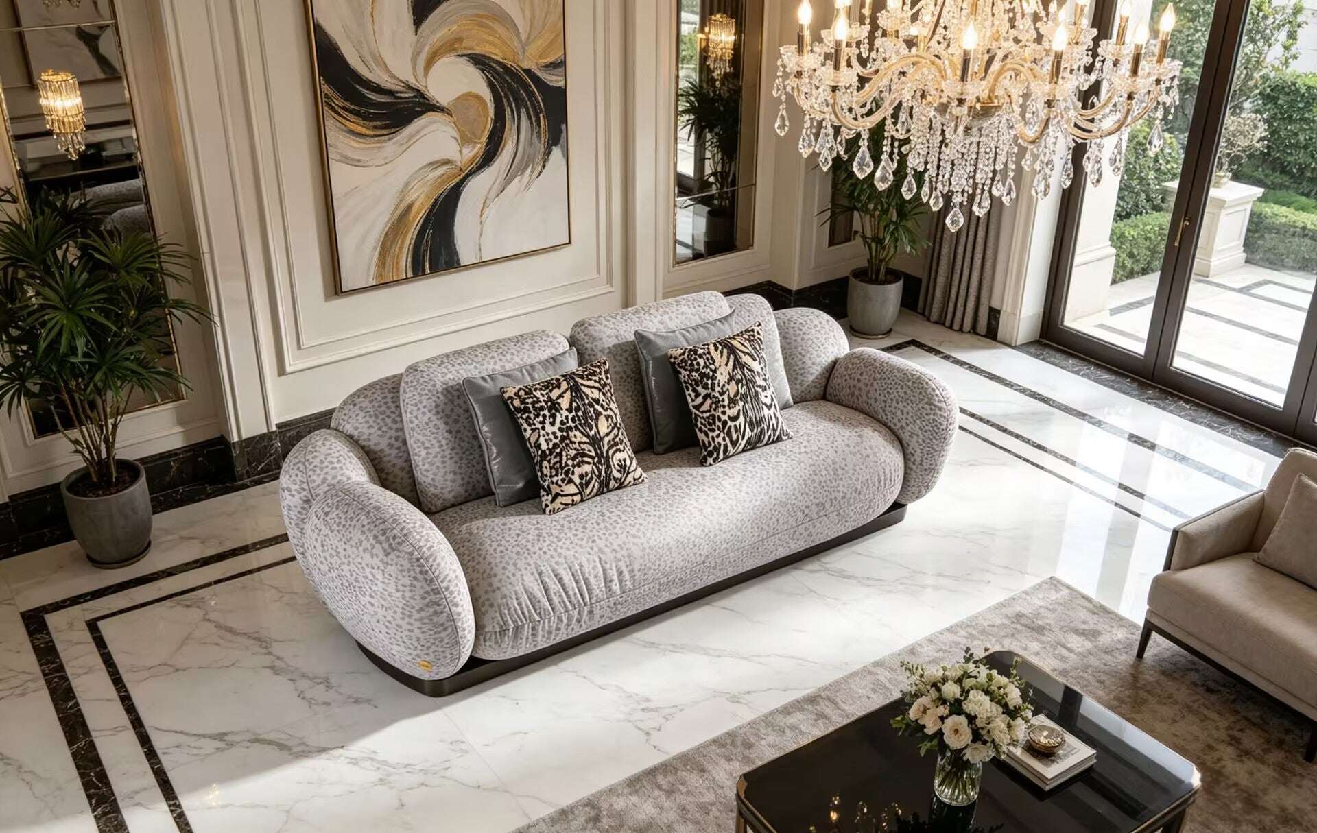 Tobago Villa Living Room Italian Luxury Straight Fabric Clouds Sofa