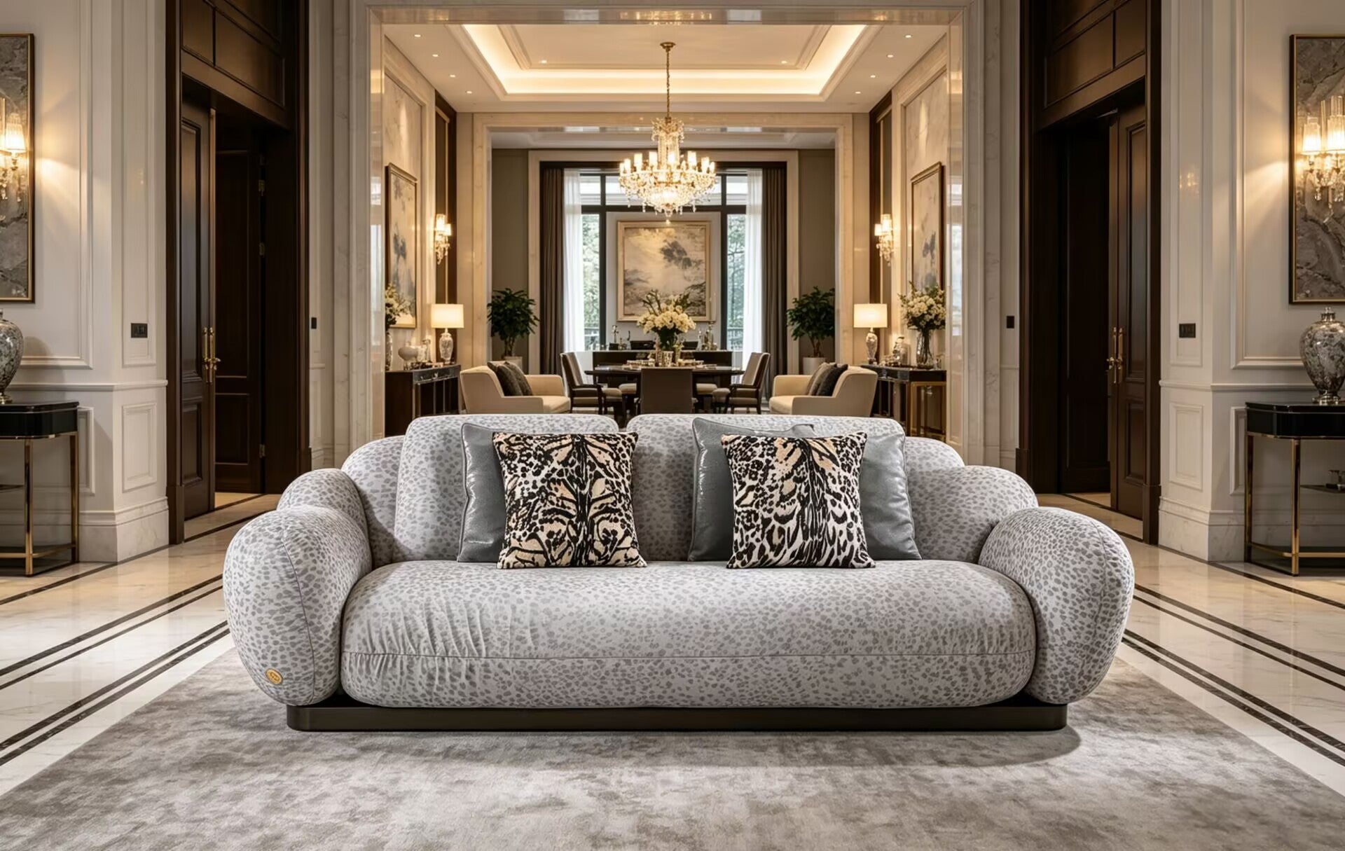 Tobago Villa Living Room Italian Luxury Straight Fabric Clouds Sofa