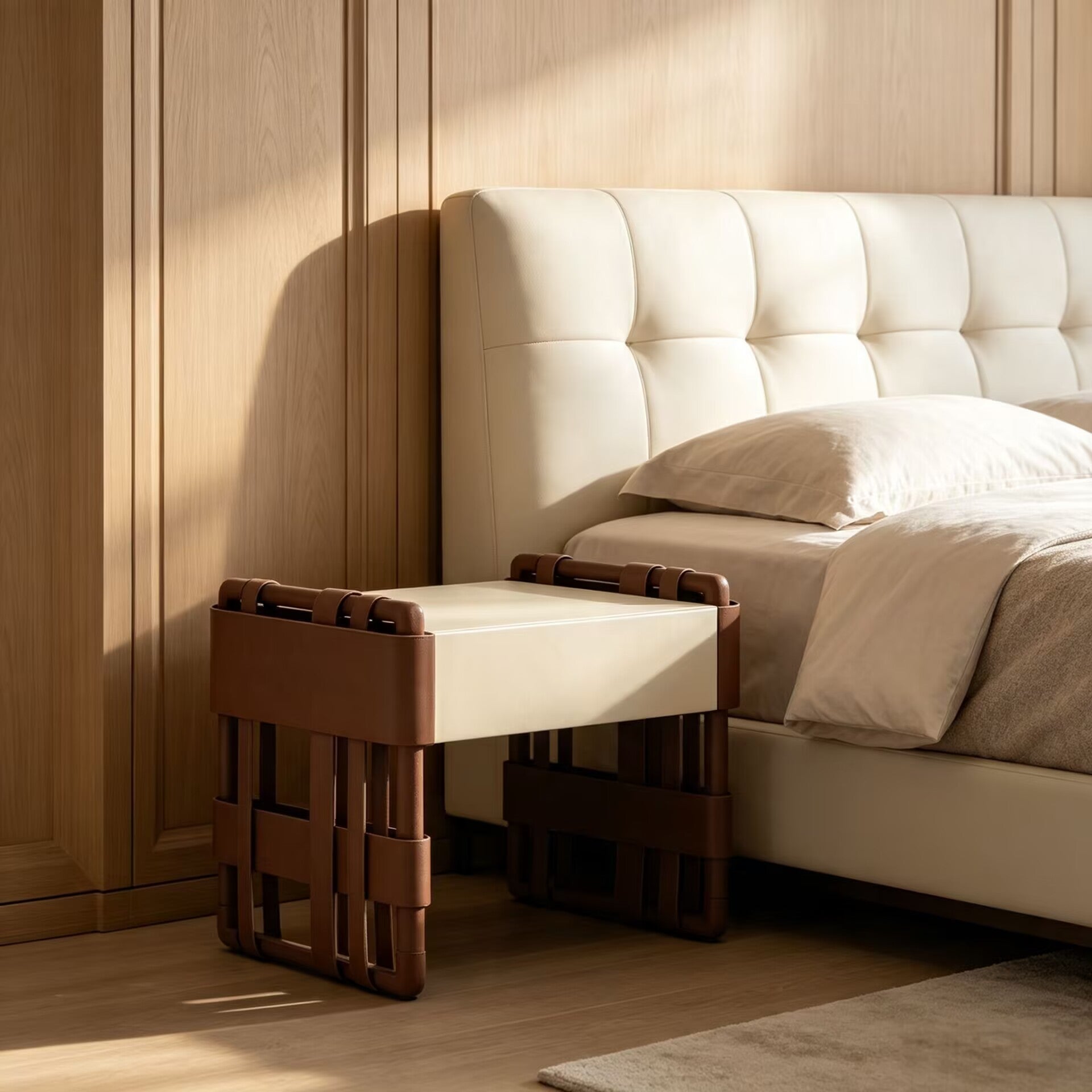 Toby High-End Leather Creative Minimalism Solid Wood Bedside Table