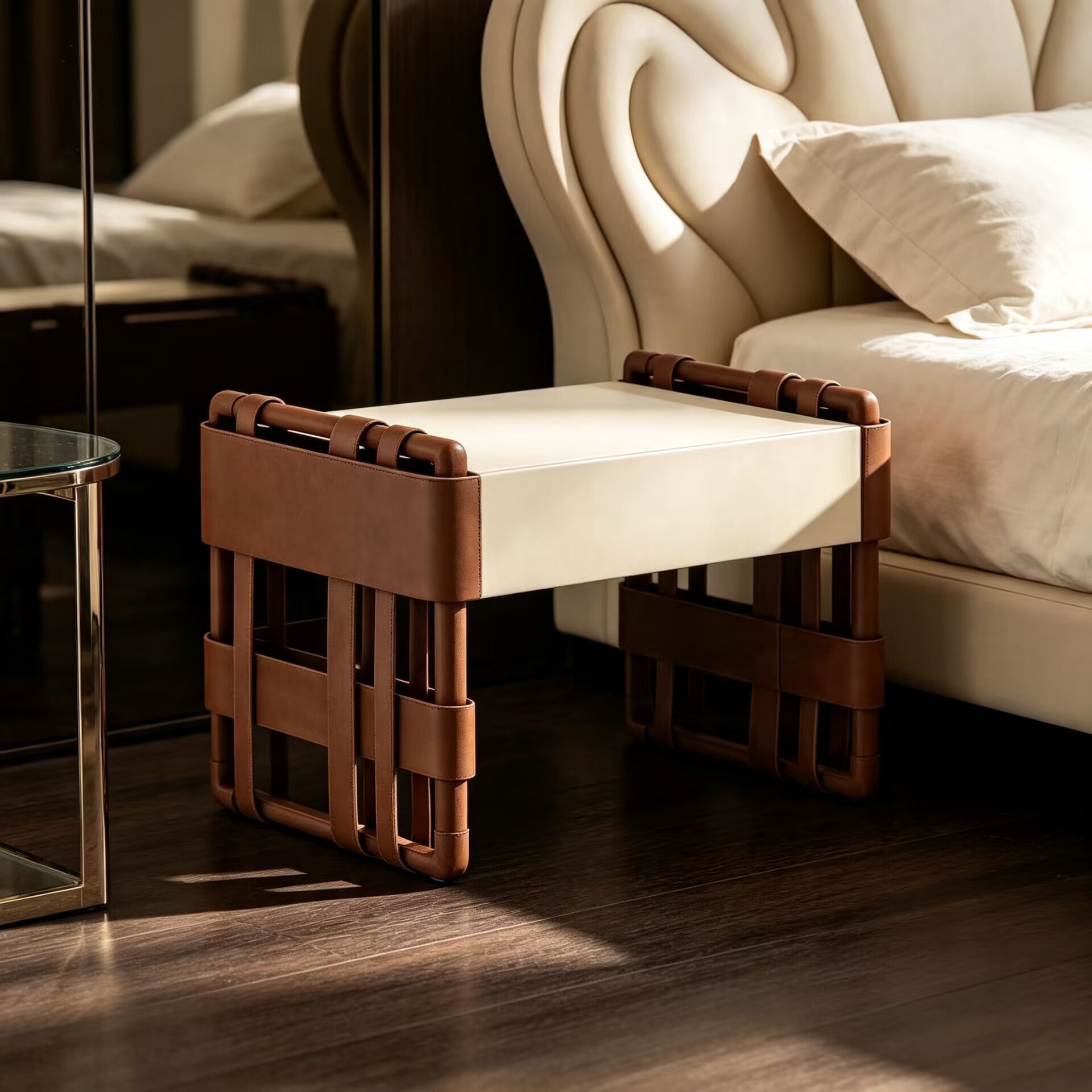 Toby High-End Leather Creative Minimalism Solid Wood Bedside Table