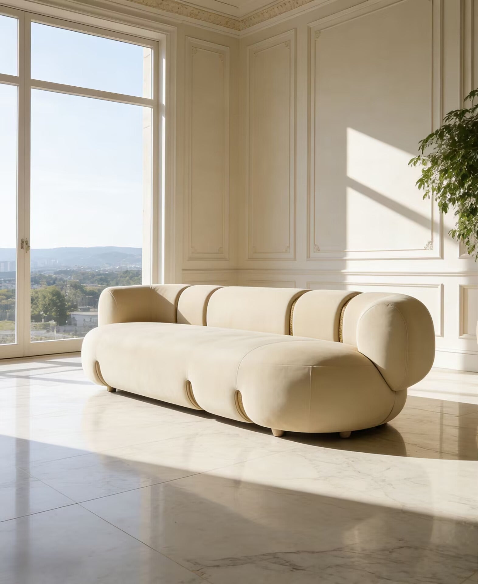 Toulou Villa Living Room Creativity Minimalism Fabric Straight Sofa