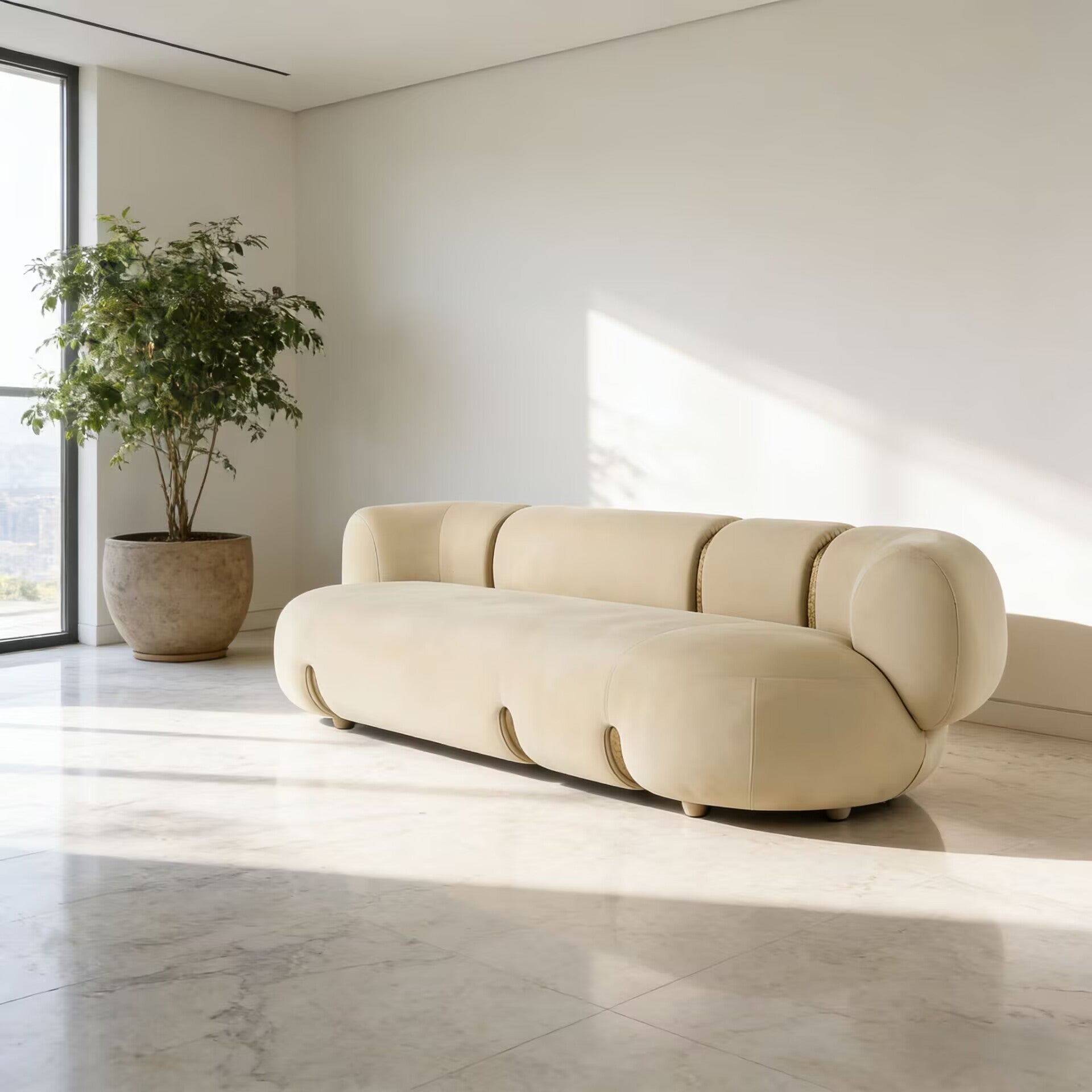 Toulou Villa Living Room Creativity Minimalism Fabric Straight Sofa