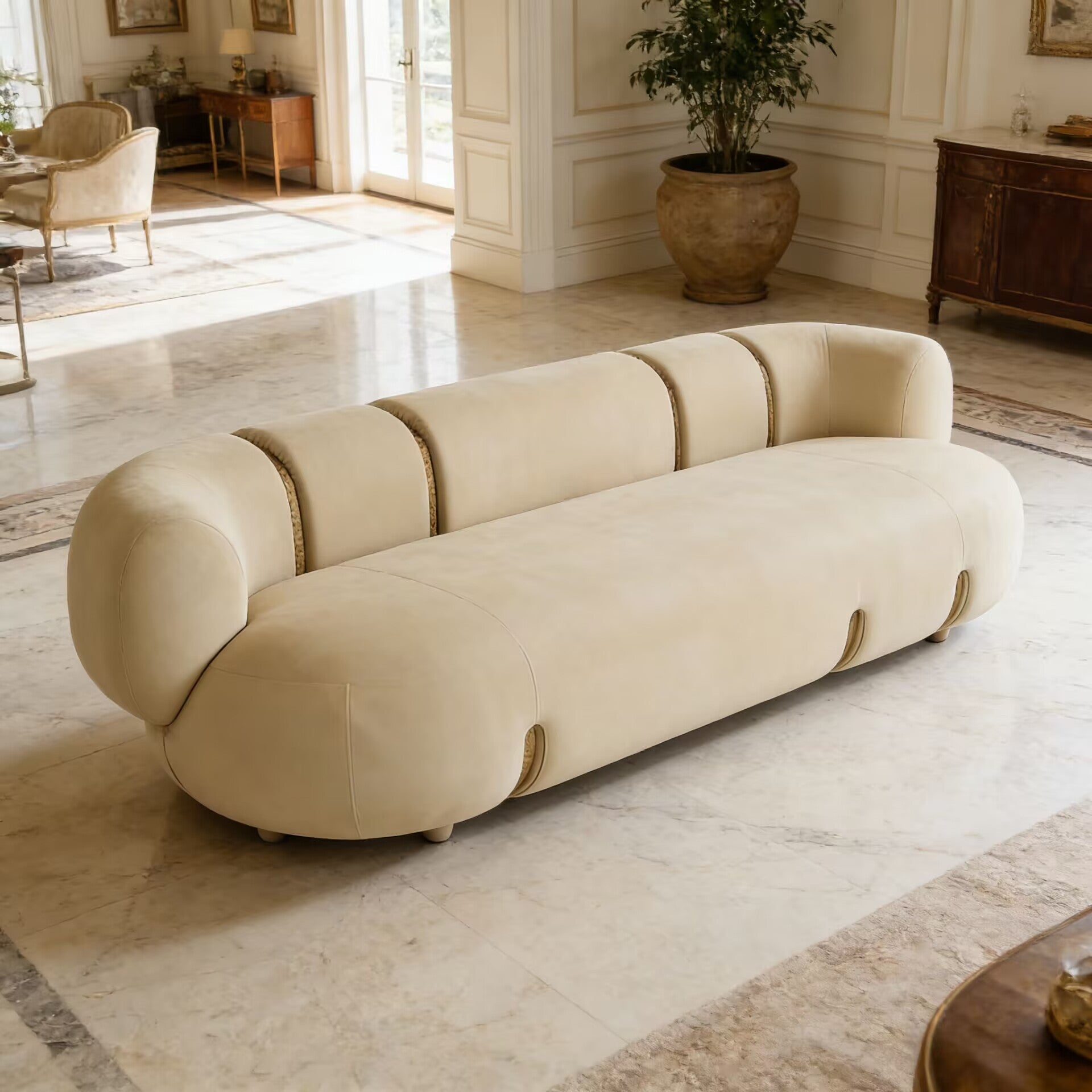 Toulou Villa Living Room Creativity Minimalism Fabric Straight Sofa