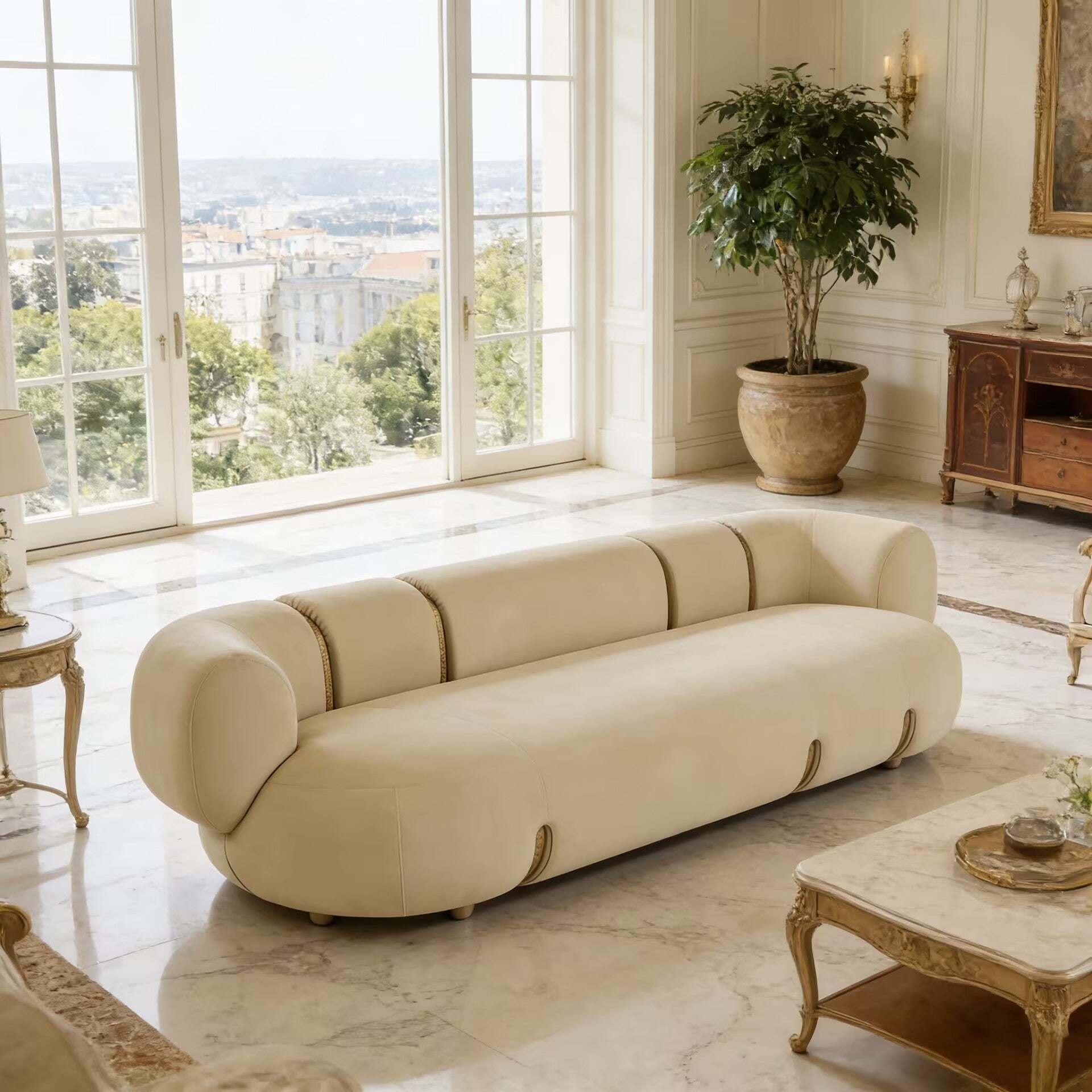 Toulou Villa Living Room Creativity Minimalism Fabric Straight Sofa
